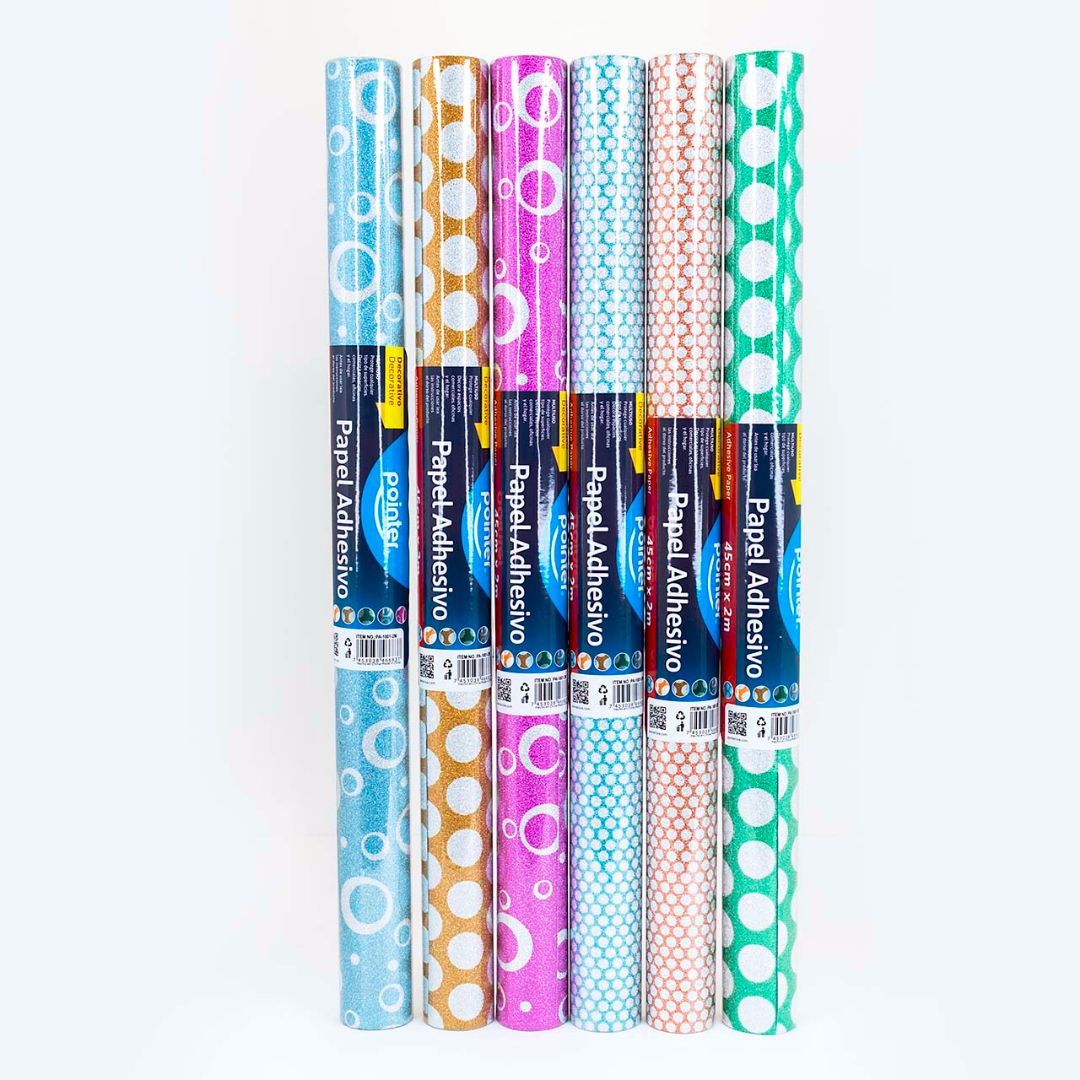 PLASTICO ADHESIVO POINTER ESCARCHADO 6 DIS. 45CM X 2M (F. 36 ROLLOS)