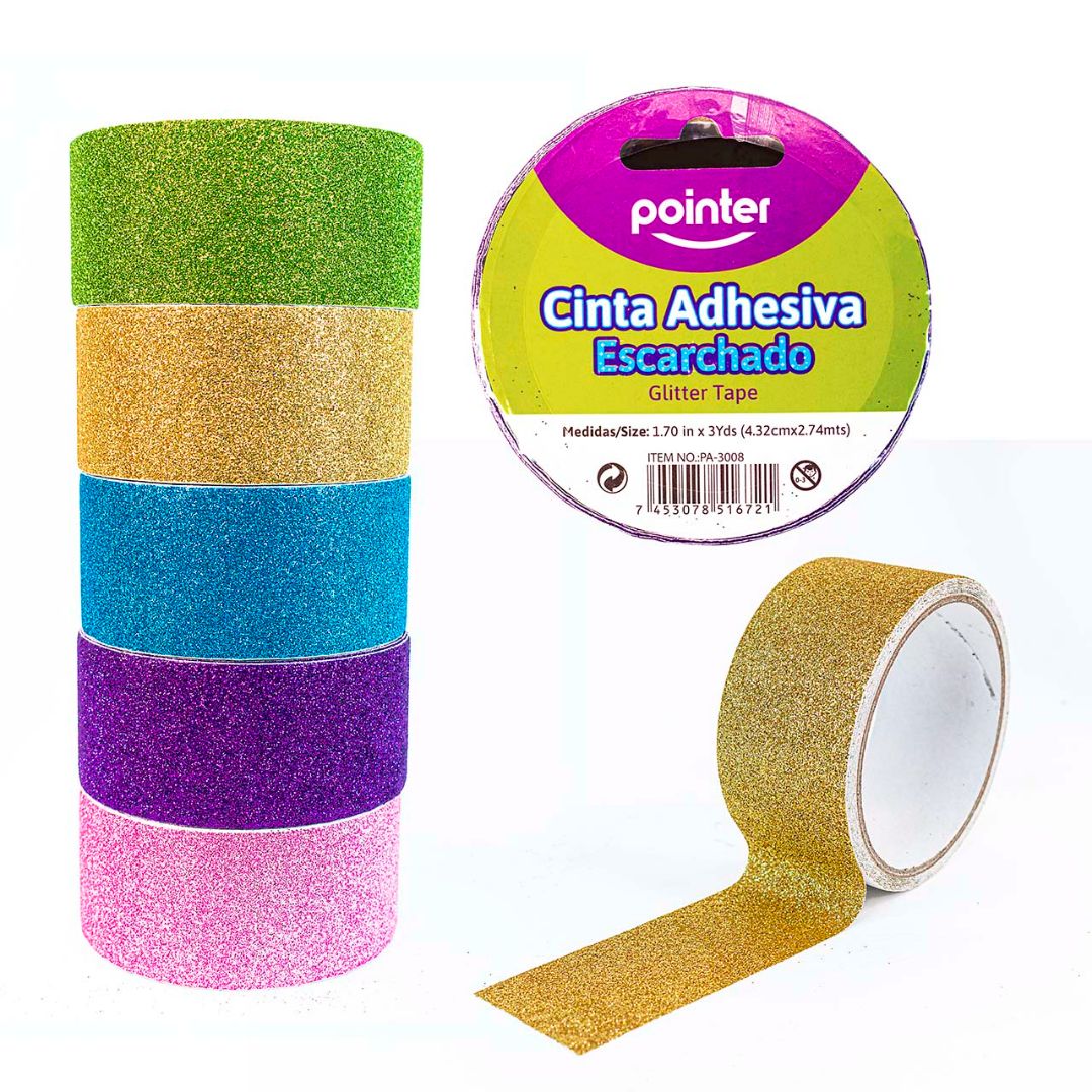 CINTA DECORATIVA POINTER ESCARCHADA 5 COL. 4.32CMX2.74M (F. 72 UNI)