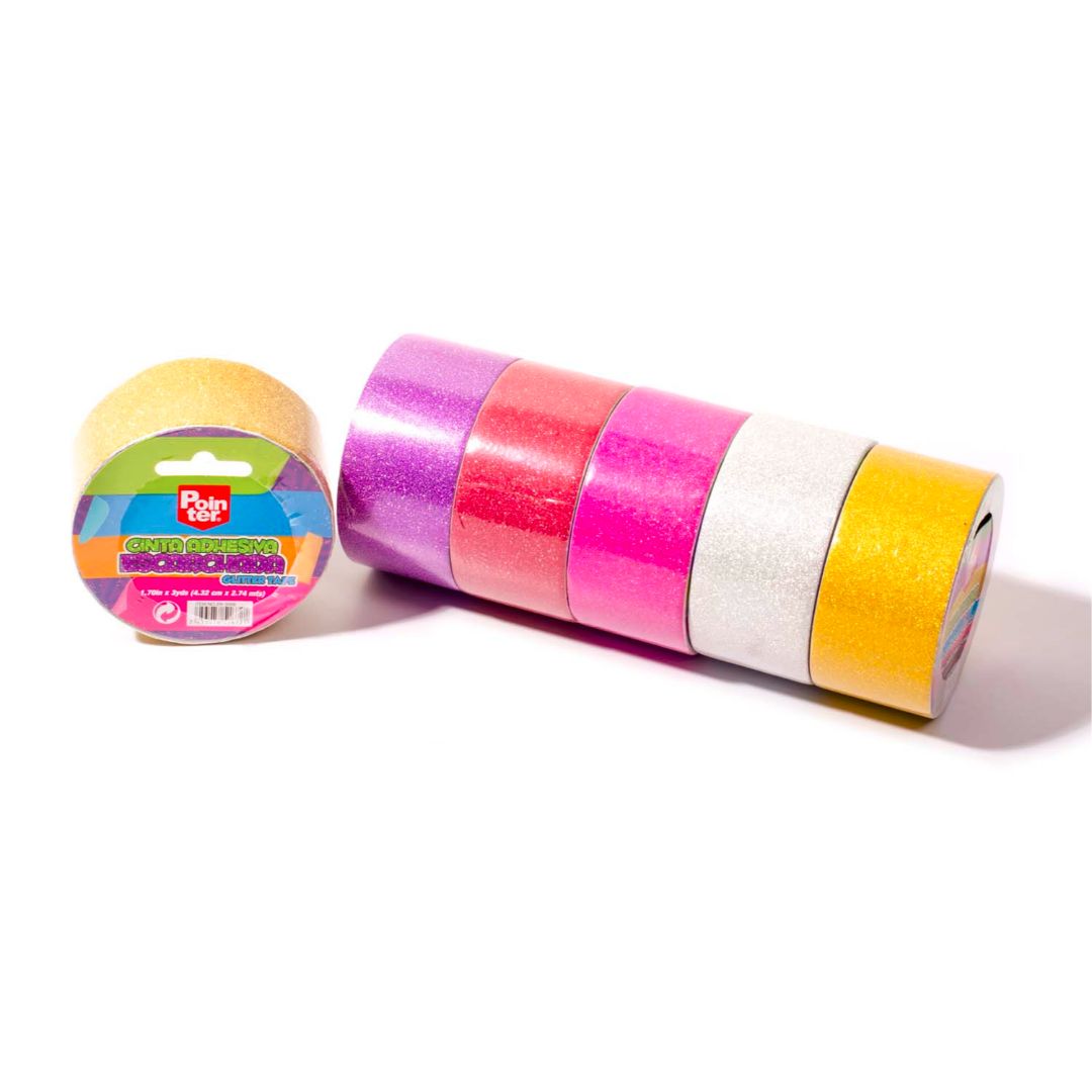 CINTA DECORATIVA POINTER ESCARCHADA 5 COL. PX5 4.32CMX2.74M (F. 72 ROLLOS)