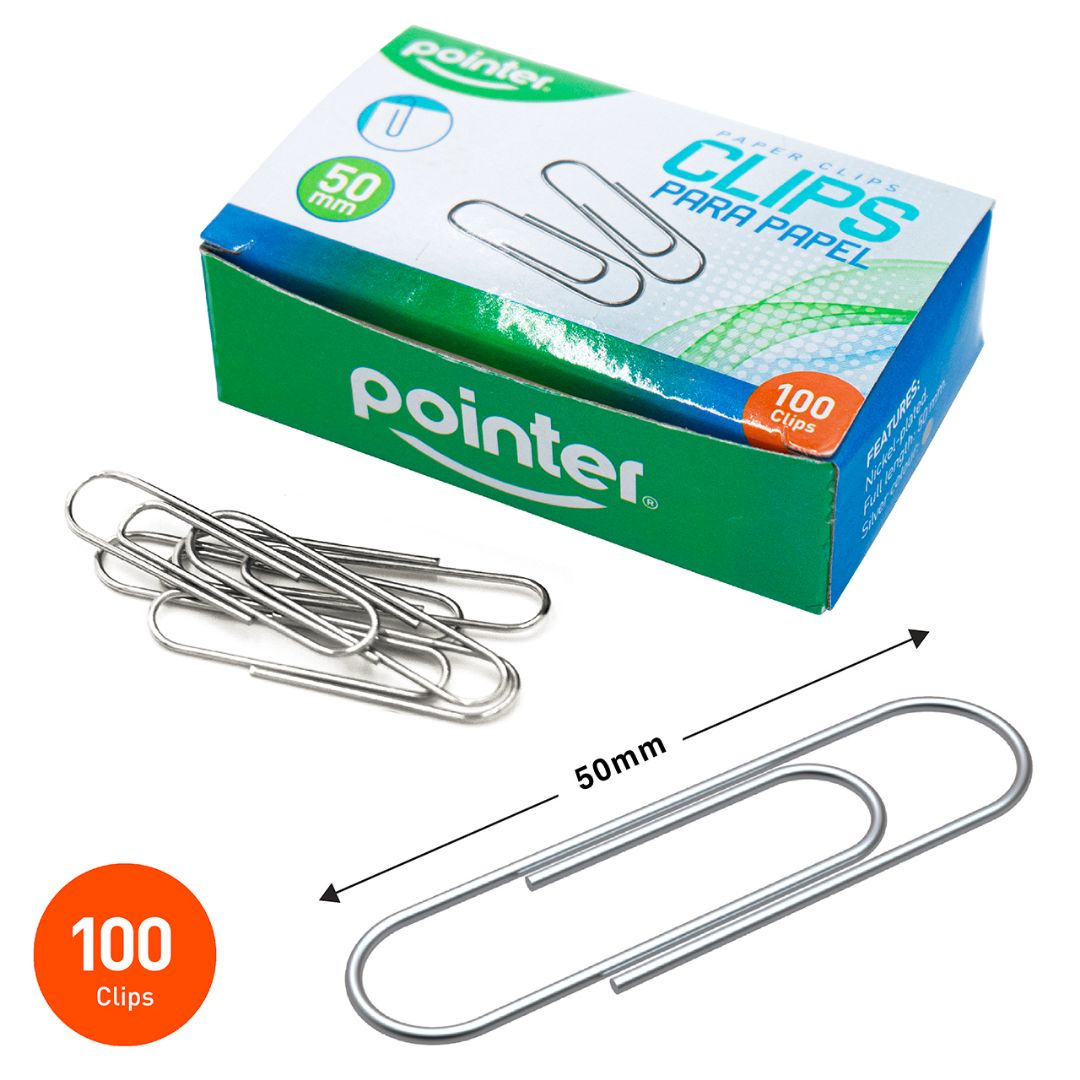 CLIPS JUMBO POINTER NIQUELADO CX100 50MM (F. 100 UNI)
