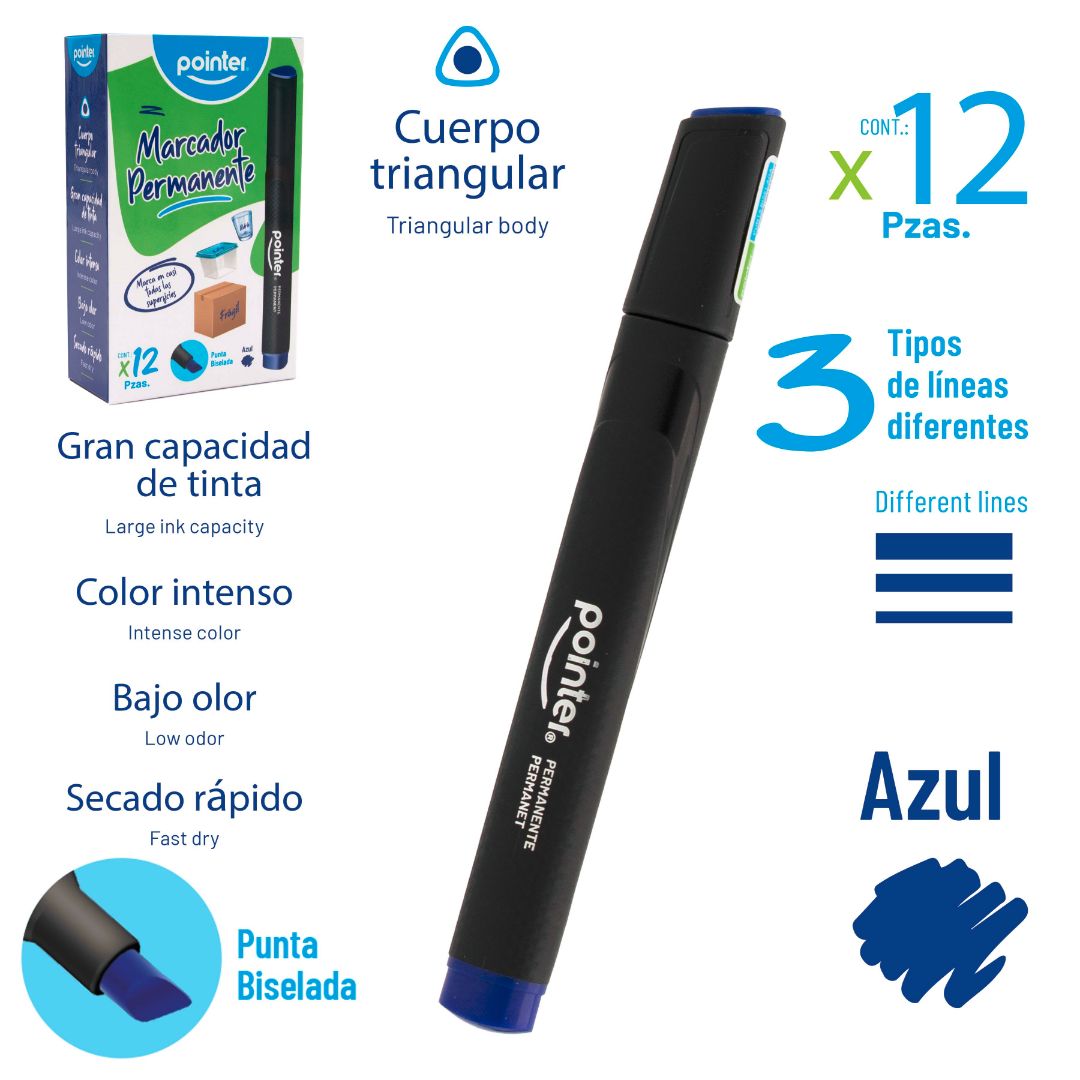 MARCADOR PERMANENTE POINTER PUNTA BISELADA AZUL (F. 50 DOC)