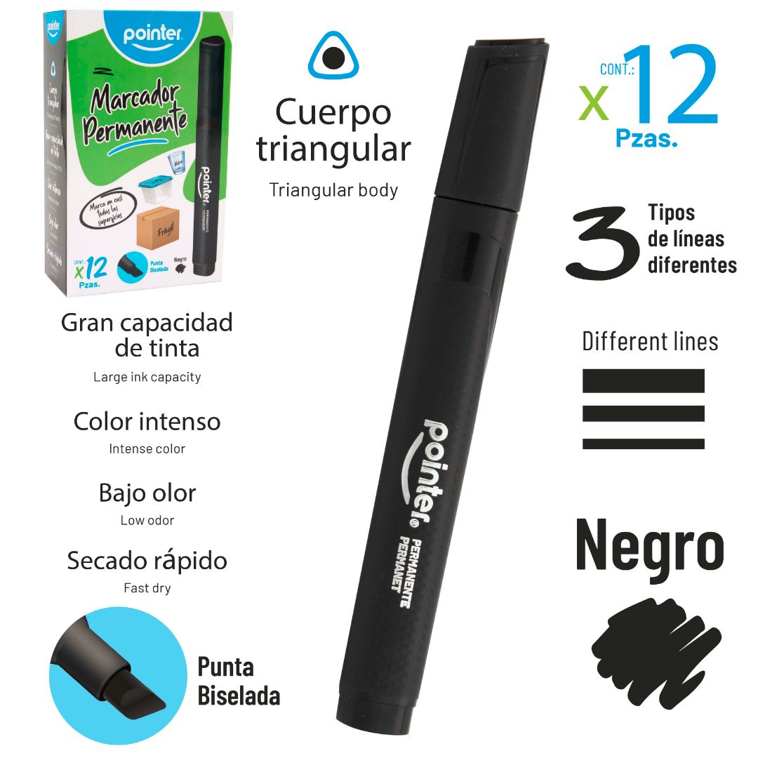MARCADOR PERMANENTE POINTER PUNTA BISELADA NEGRO (F. 50 DOC)