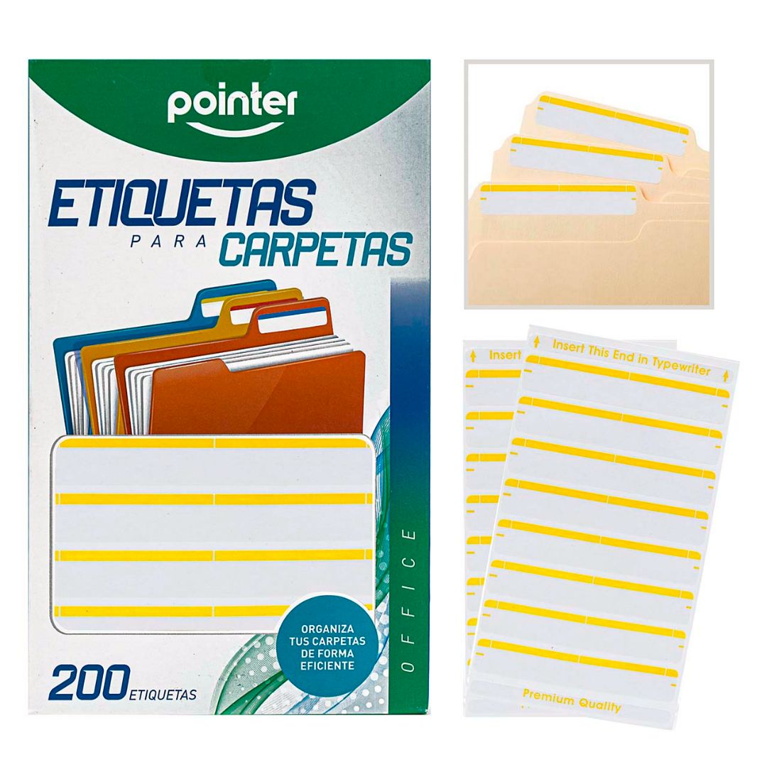 ETIQUETAS P/CARPETAS POINTER PX200 AMARILLO 1/3"X9/16" (F. 50 SETS)