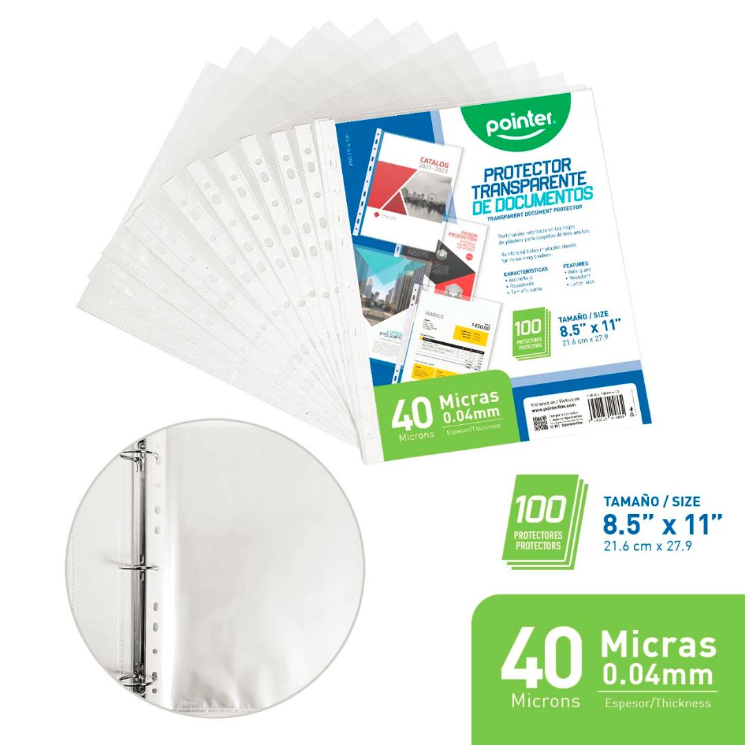 FUNDAS PARA HOJAS POINTER CARTA PX100 0.04MM (F. 40 PAQ)
