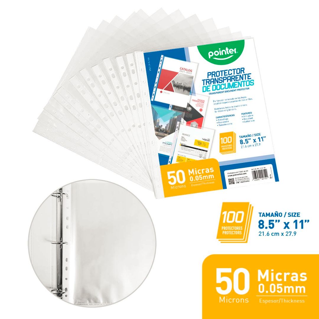 FUNDAS PARA HOJAS POINTER CARTA PX100 0.05MM (F. 30 PAQ)
