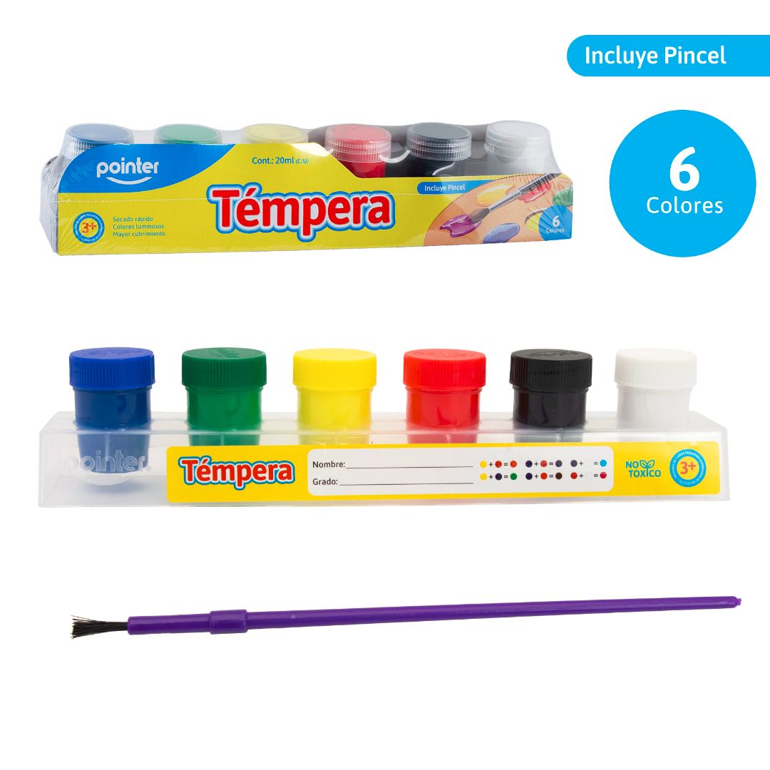 TEMPERA POINTER C/PINCEL 6 COL. 20ML (F. 72 SETS)