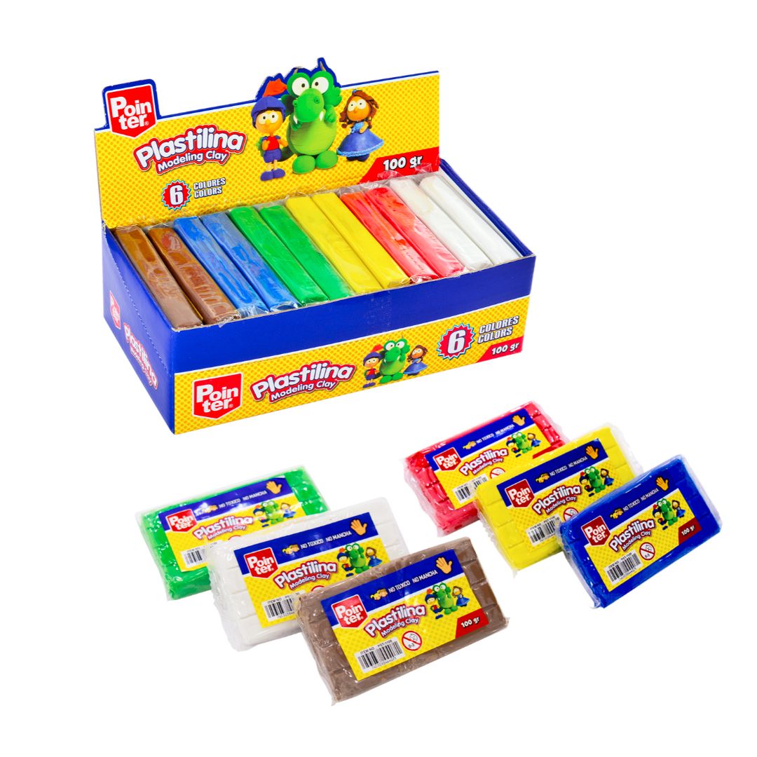 PLASTICINA POINTER 6 COLORES 100G  (F. 96 PZAS)