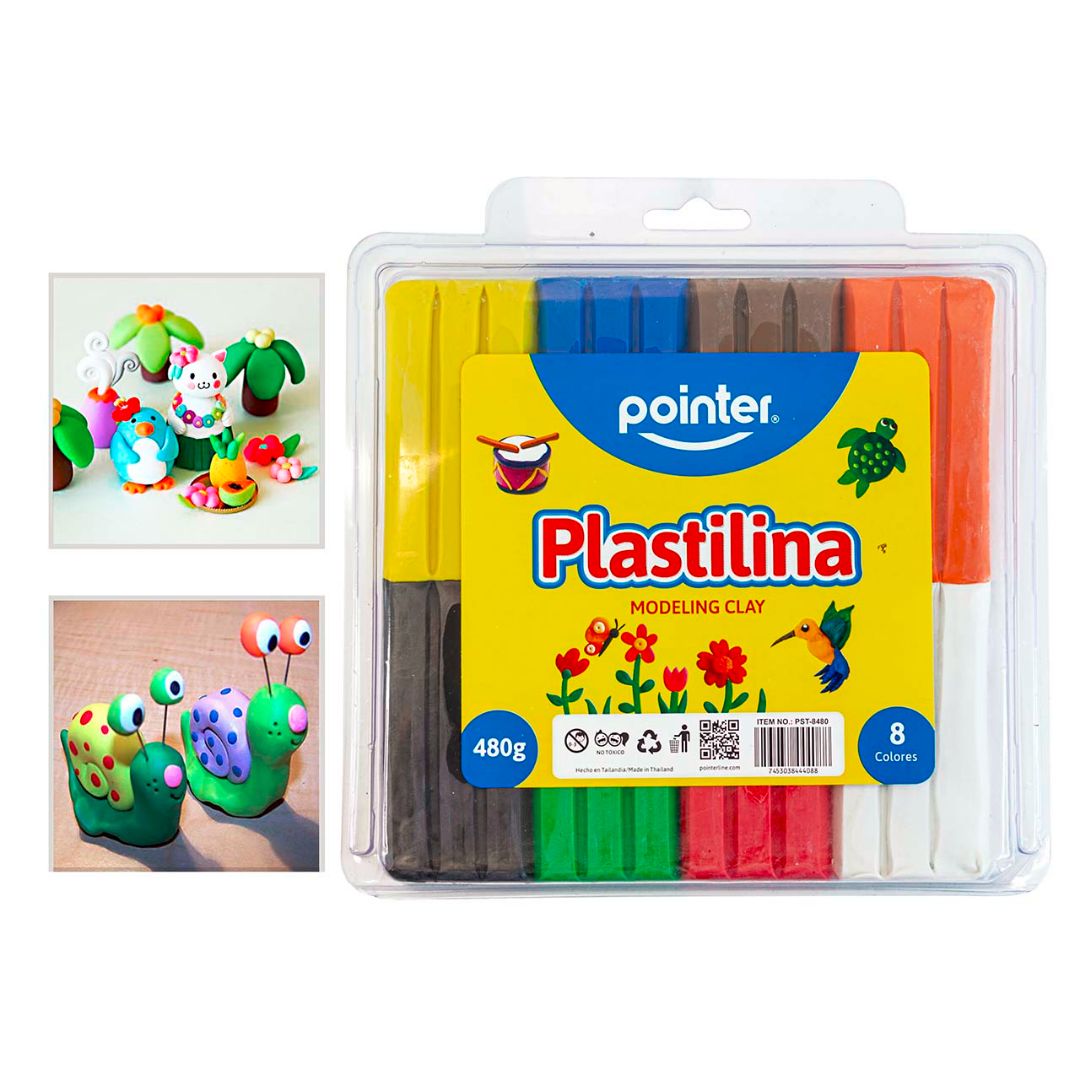 PLASTICINA POINTER 8 COLORES 480G (F. 20 BOX)