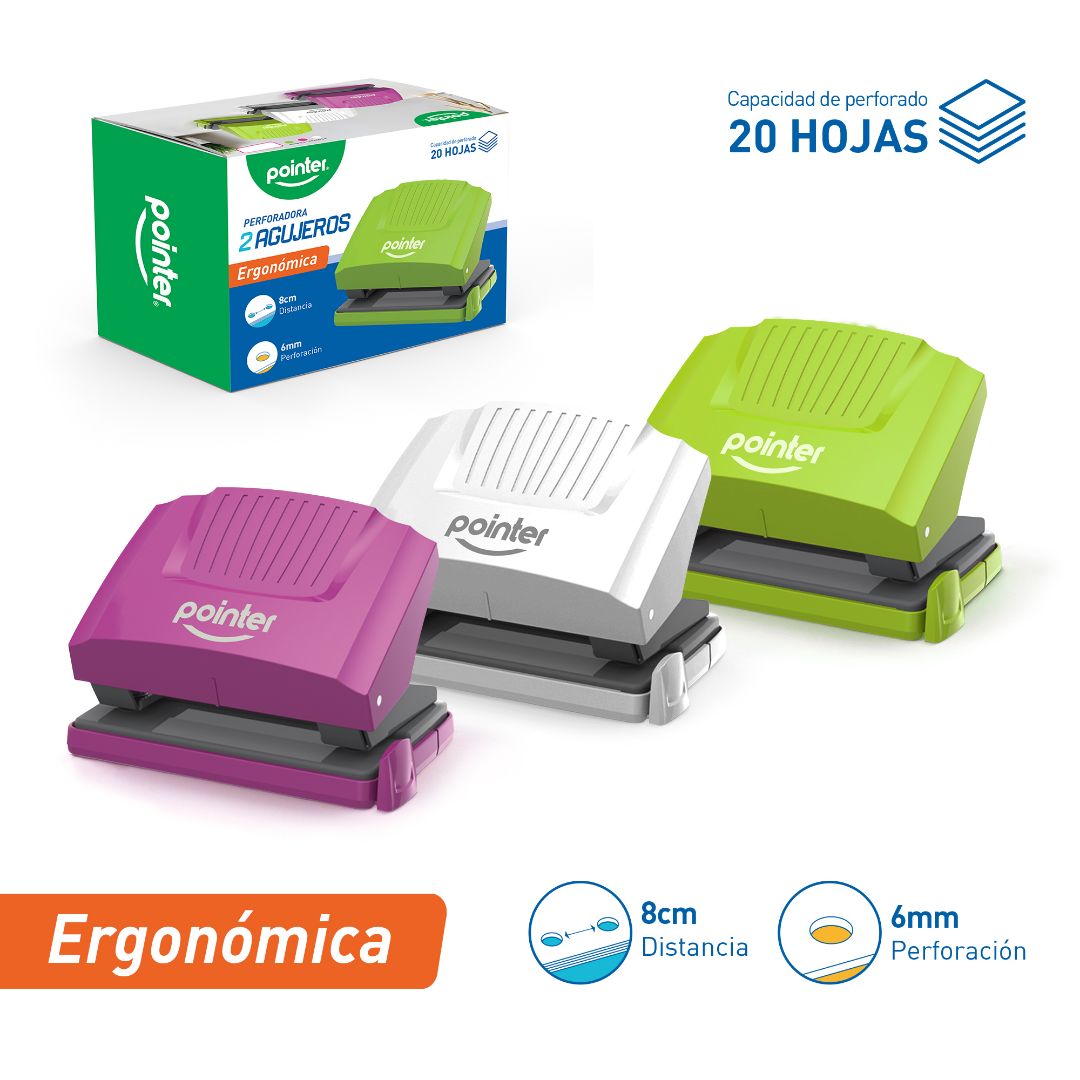 PERFORADOR POINTER P/20H. BLANCO/VERDE/FUCSIA (F. 72 UNI)