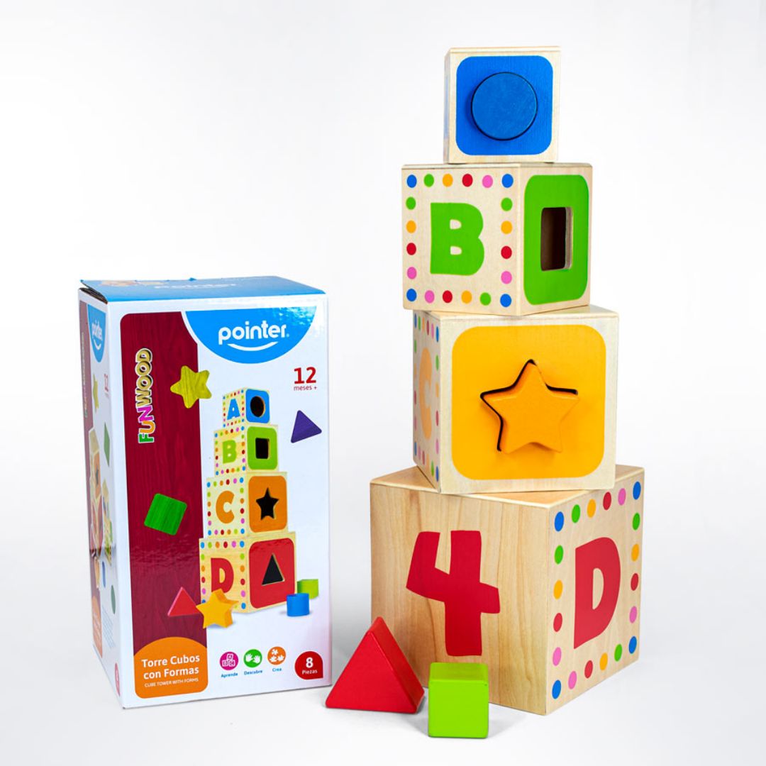 TORRE DE CUBOS DIDACTICOS POINTER FORMAS/LET/NUM 8 PZAS (F. 6 SETS)