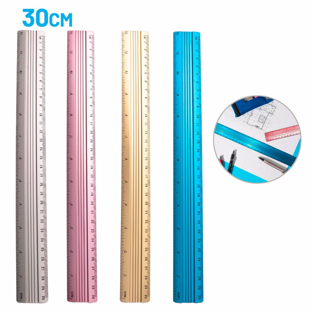 REGLA POINTER METALICA 4 COLORES CX12 30CM (F. 36 DOC)