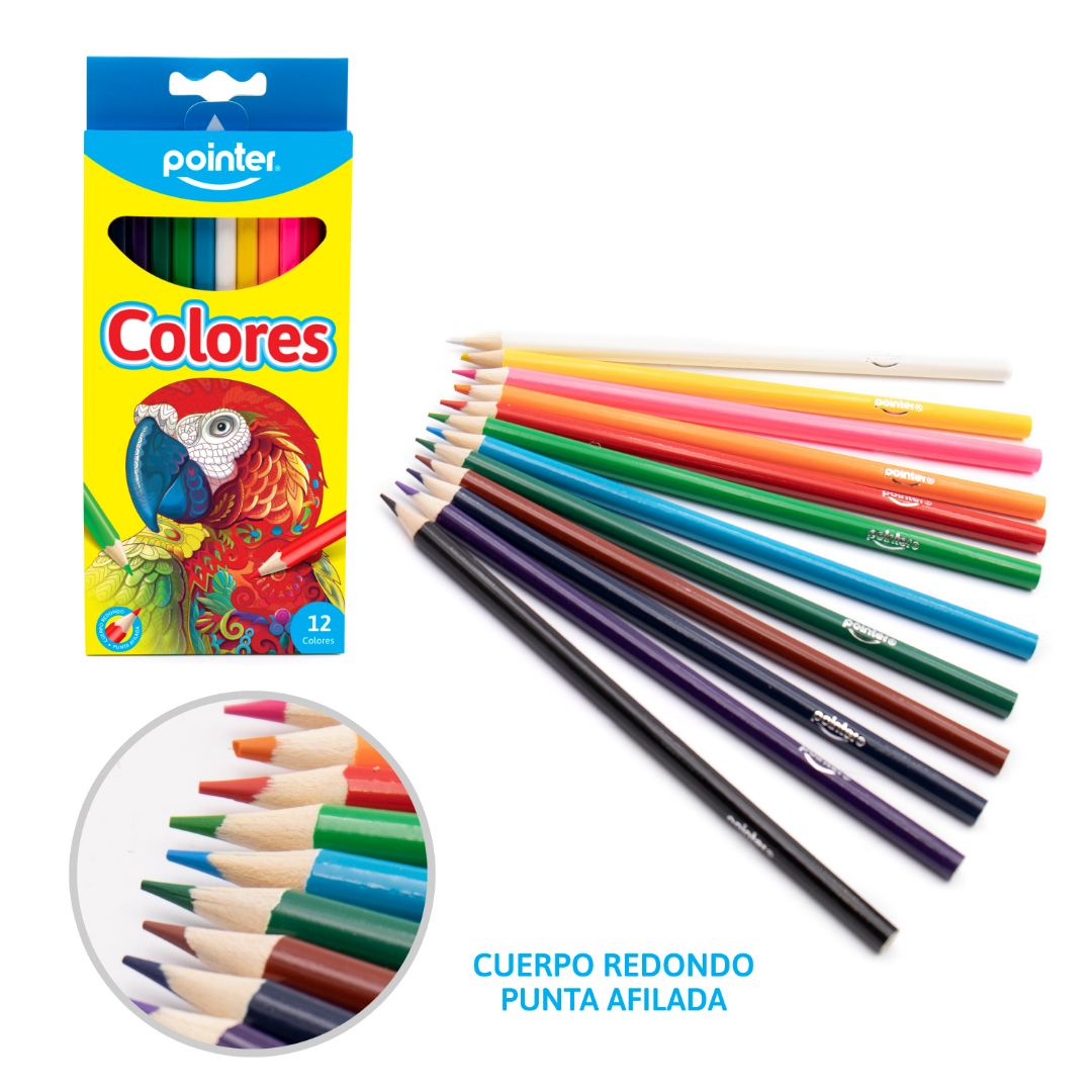 CRAYON DE MADERA POINTER LARGO REDONDO 12 COL. (F. 240 SETS)