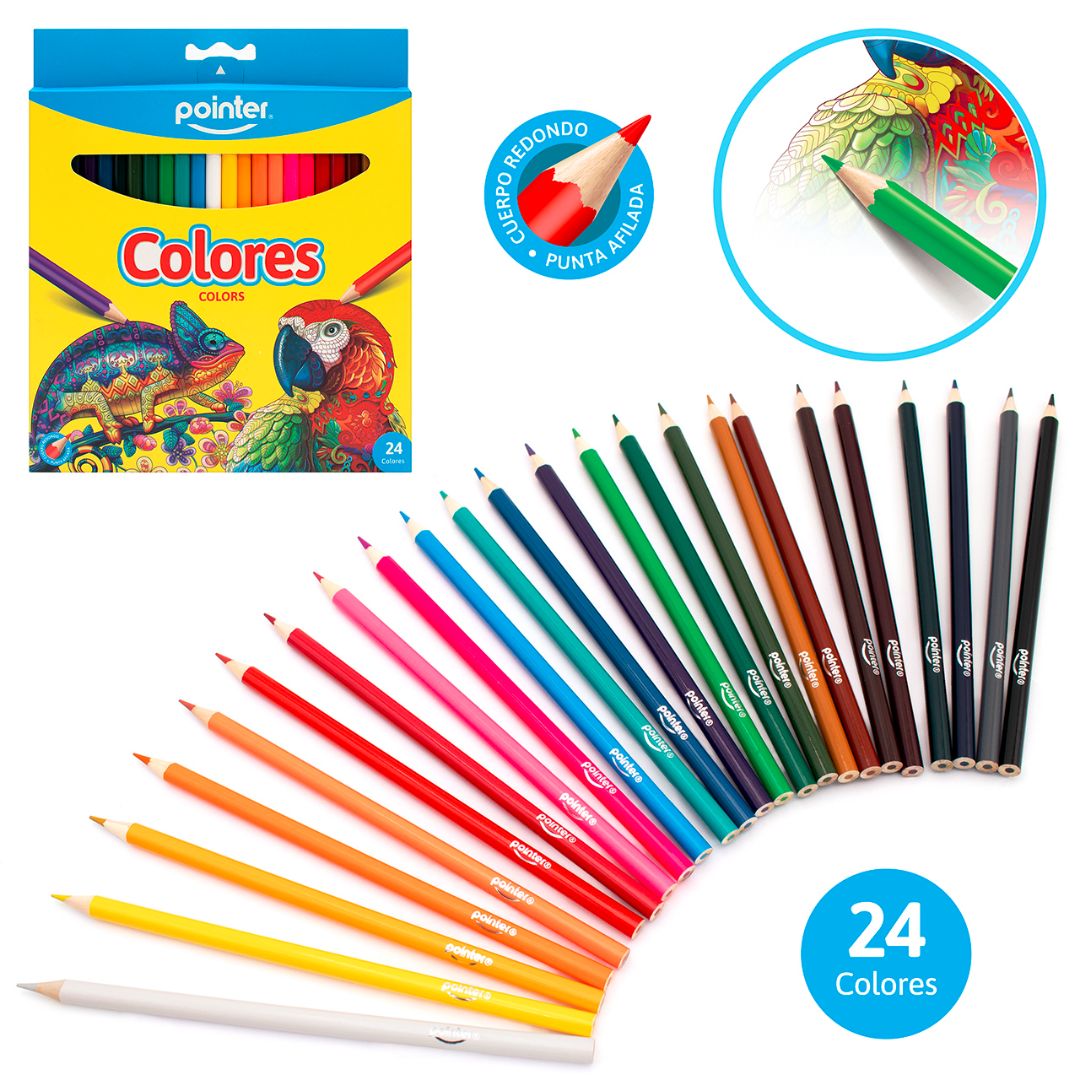 CRAYON DE MADERA POINTER LARGO REDONDO 24 COL. (F. 120 SETS)