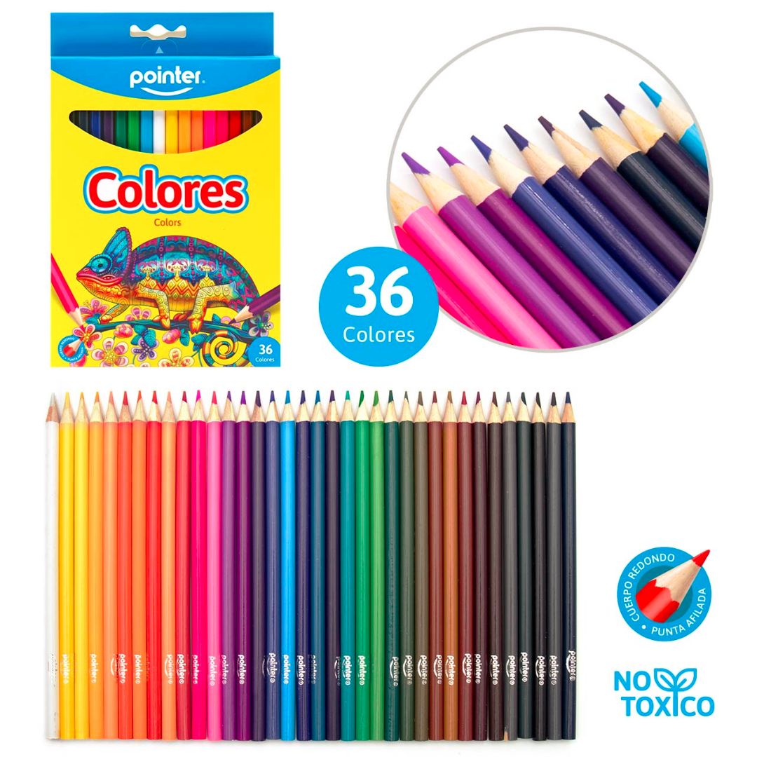 CRAYON DE MADERA POINTER LARGO REDONDO 36 COL. (F. 80 SETS)
