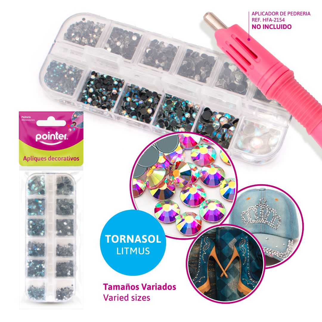 PIEDRAS DECORATIVAS POINTER TORNASOL ADHESIVAS AL CALOR (F. 96 SETS)