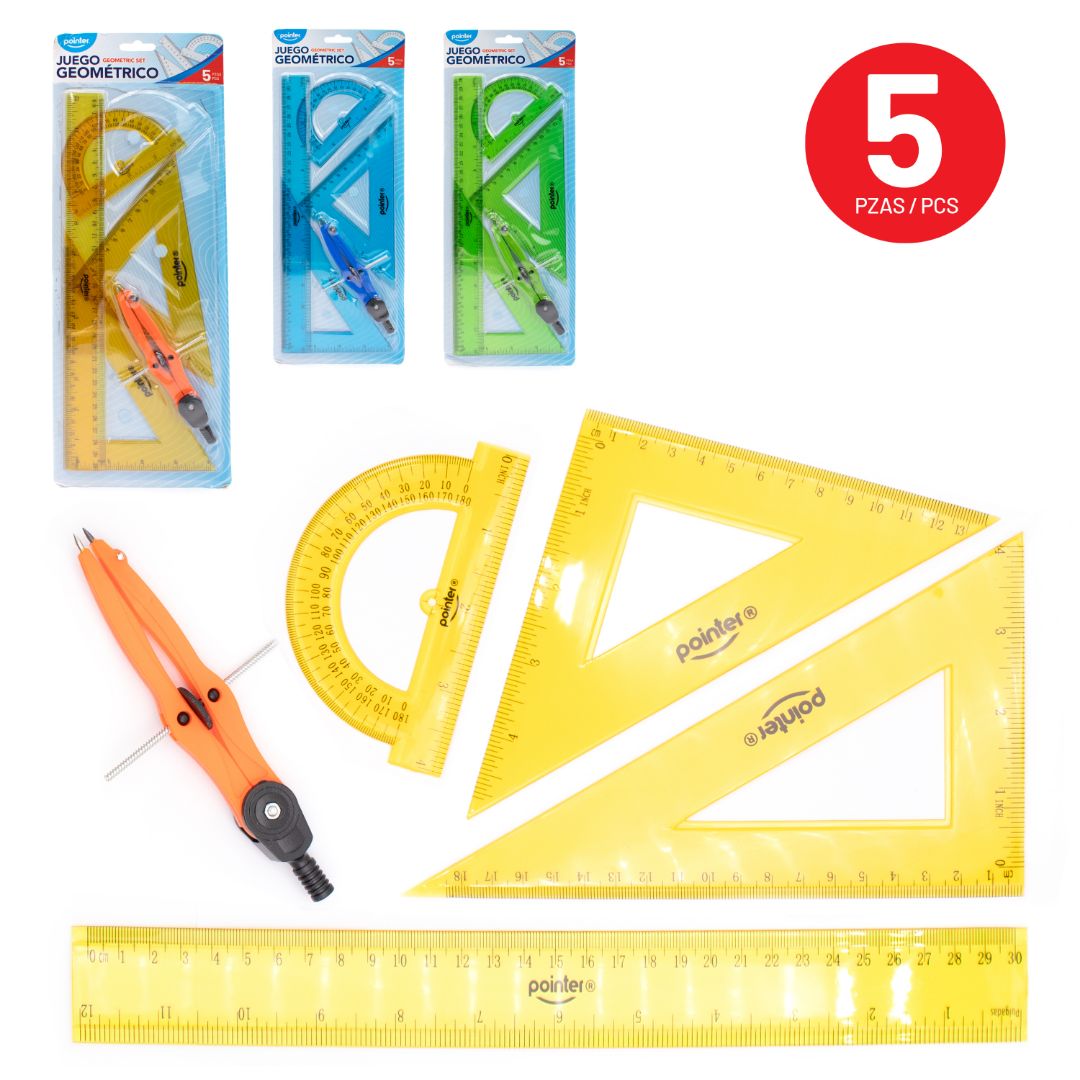 JUEGO GEOMETRICO POINTER GRANDE COLORES C/COMPAS (F. 144 SETS)