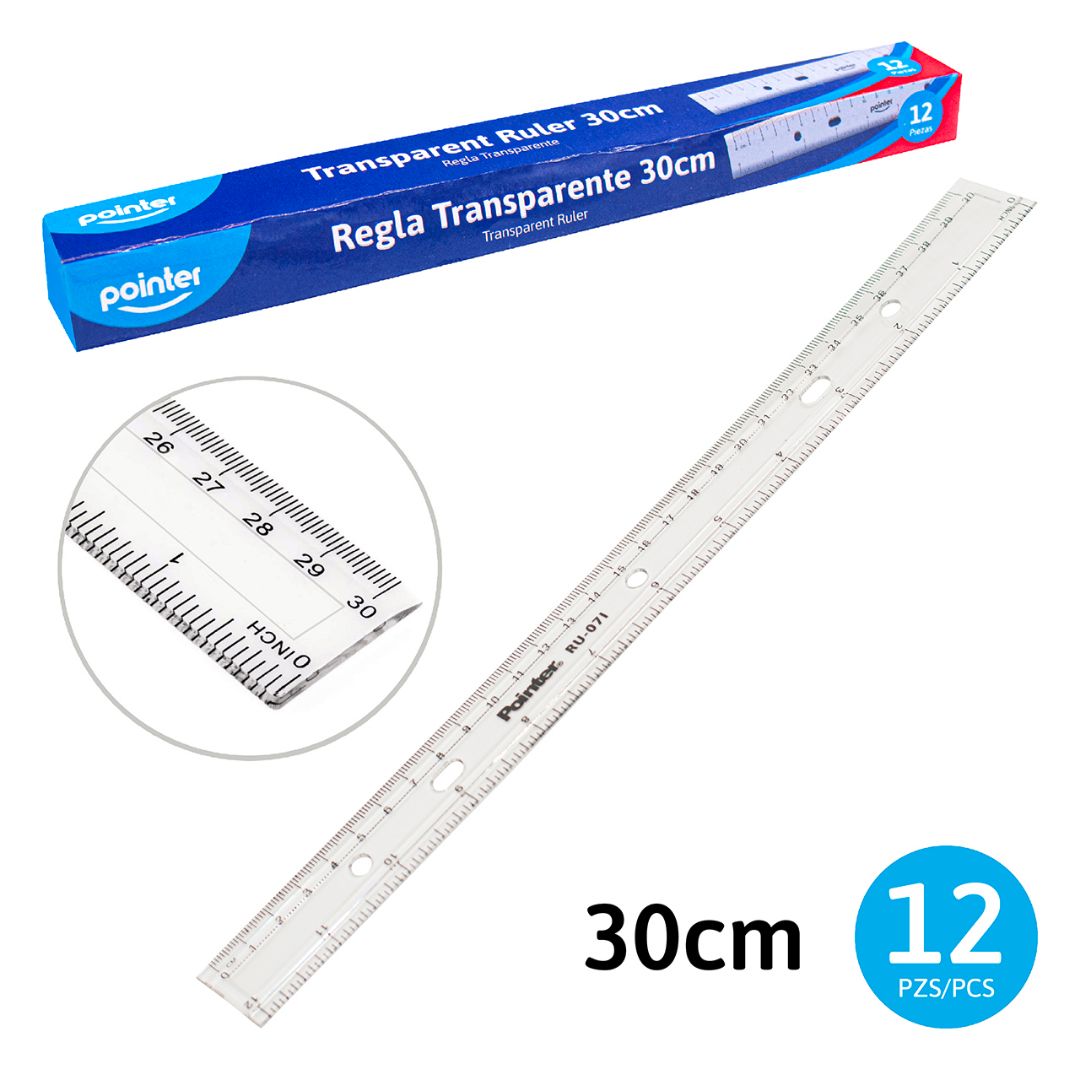 REGLA POINTER PLASTICA TRANSPARENTE CX12 30CM (F.100 DOC)