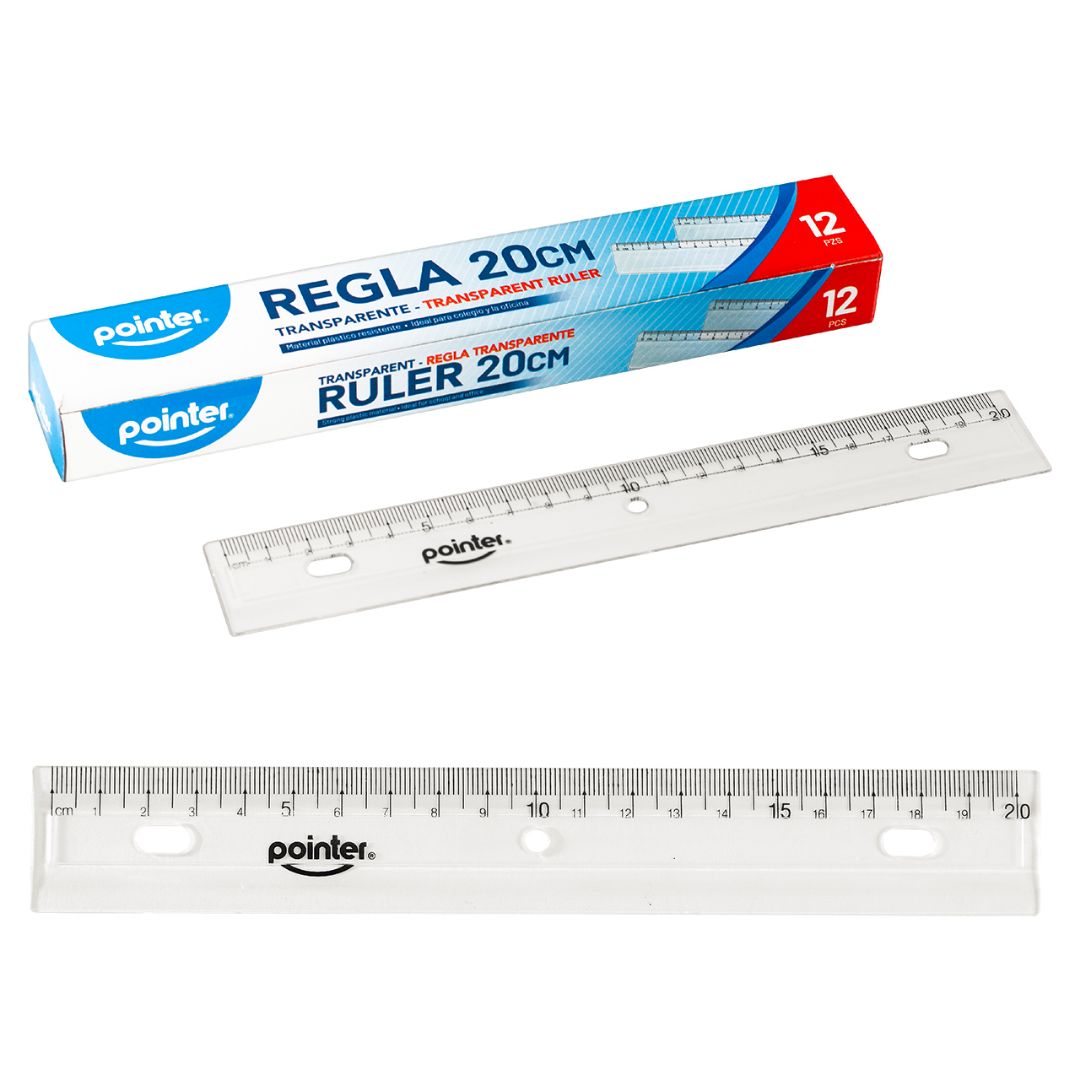 REGLA POINTER PLASTICA TRANSPARENTE CX12 20CM (F. 100 DOC)