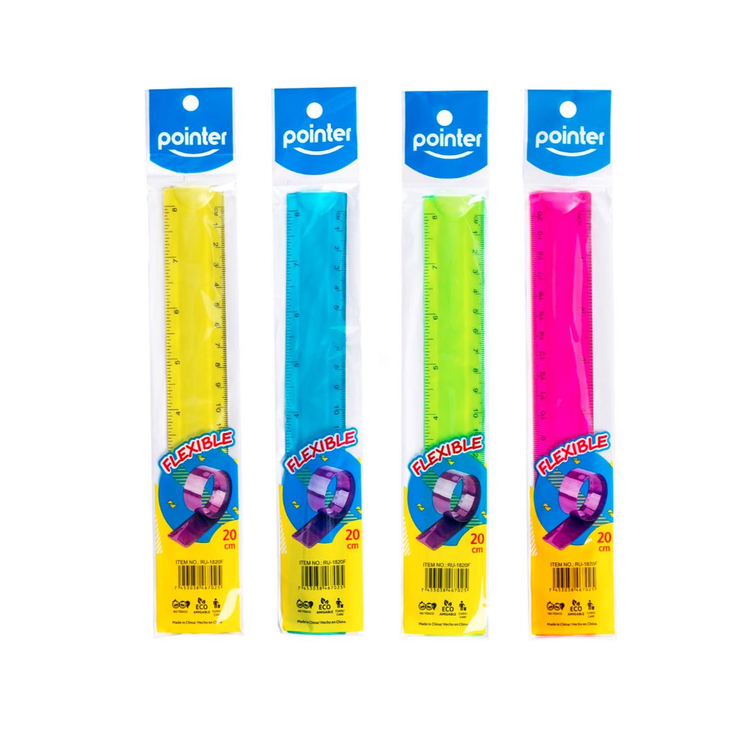 REGLA POINTER FLEXIBLE 4 COLORES BX1 20CM (F. 576 PZAS)