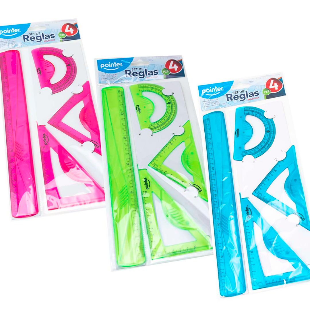 JUEGO GEOMETRICO POINTER FLEXIBLE 3 COL. 30CM (F. 144 SETS)