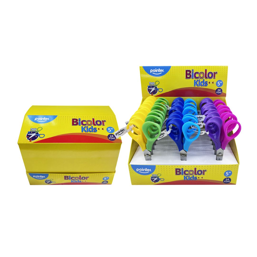 TIJERA POINTER BICOLOR KIDS CX24 3 DISEÑOS 5" (F. 240 PZAS)