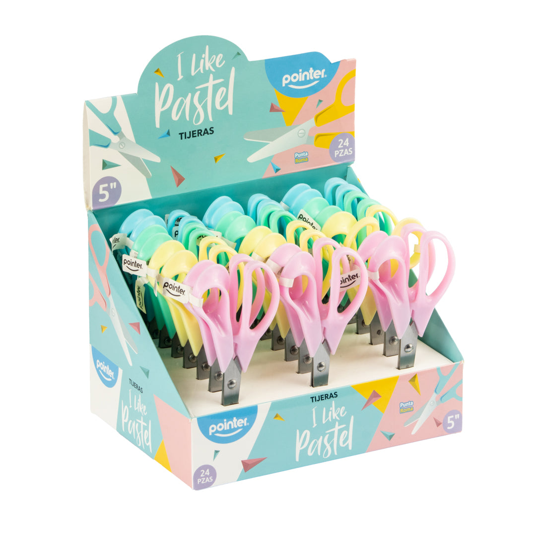TIJERA POINTER COLORES PASTEL CX24 4 COL. 5"  (F. 240 PZAS)