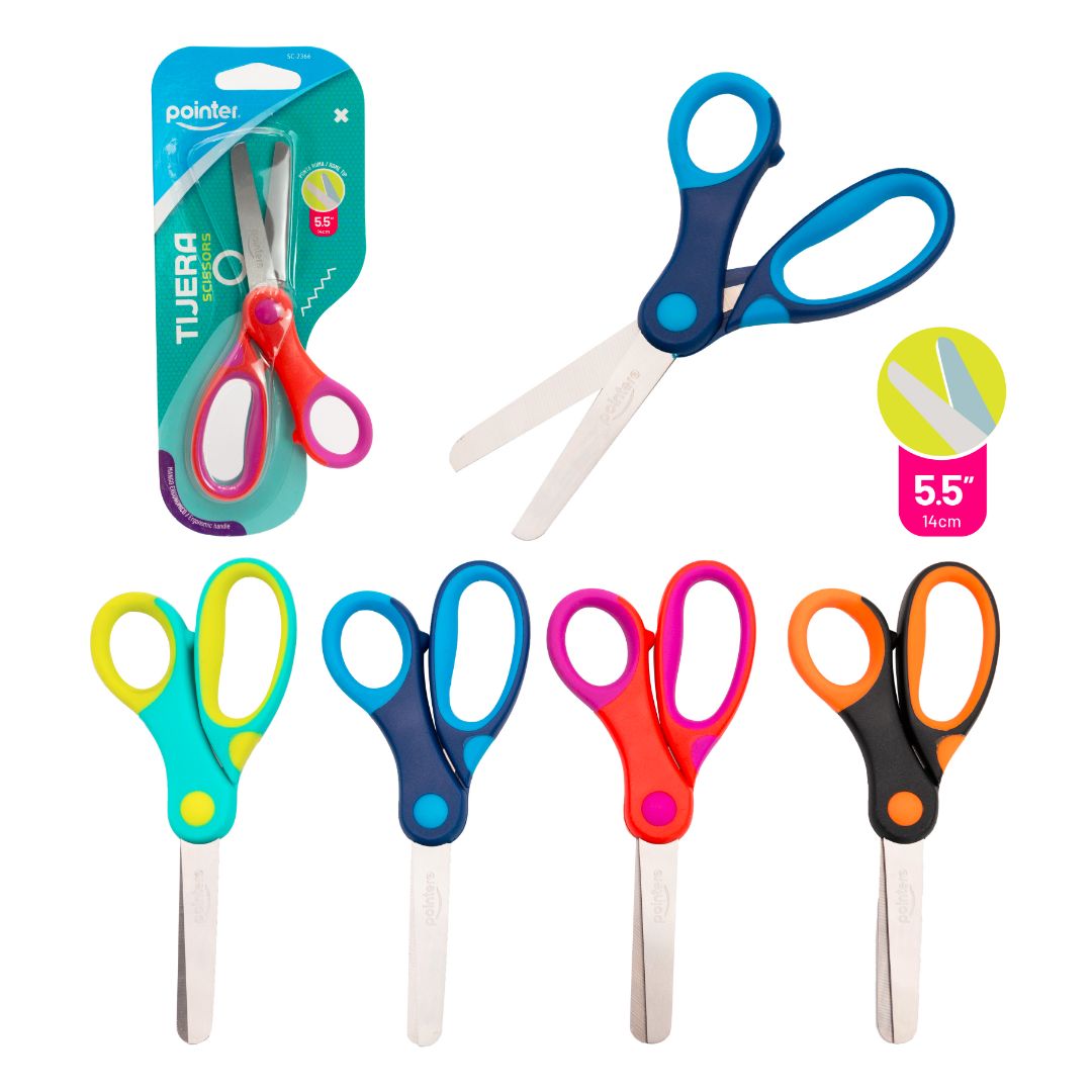 TIJERA ESCOLAR POINTER 4 COLORES 5.5" (F. 360 PZA)