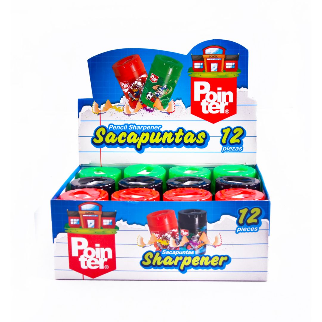 SACAPUNTAS POINTER C/DEPOSITO D/AGUJERO DEPORTES 3 COL. CX24 (F. 6 BOX)