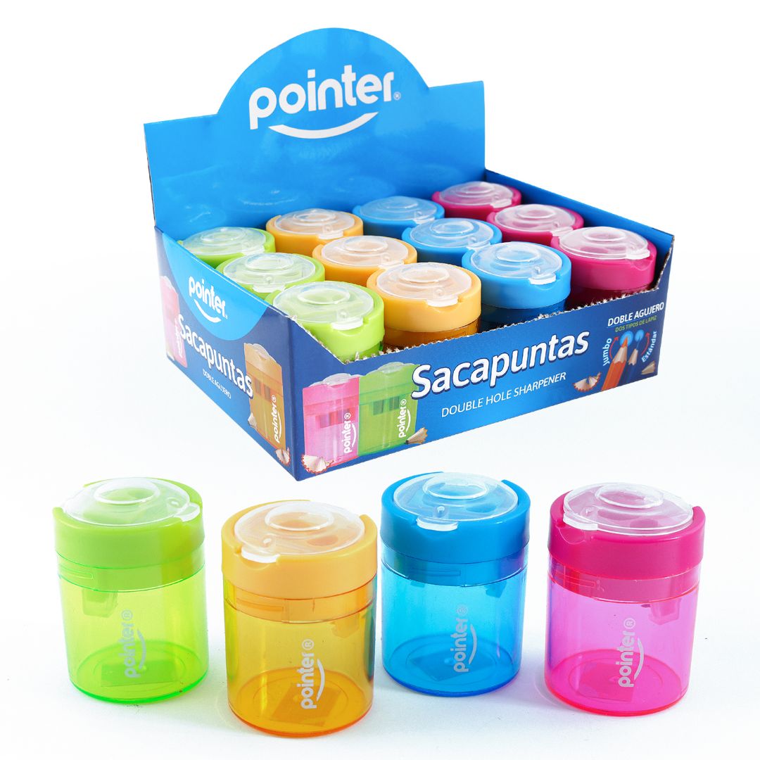 SACAPUNTAS POINTER CIRCULAR C/DEPOSITO D/AGUJERO 4 COL. CX12 (F. 60 DOC)