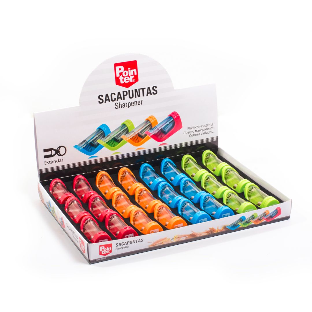 SACAPUNTAS POINTER PEQ 1 AGUJERO C/DEPOSITO 4 COL. (F. 576 UNI)