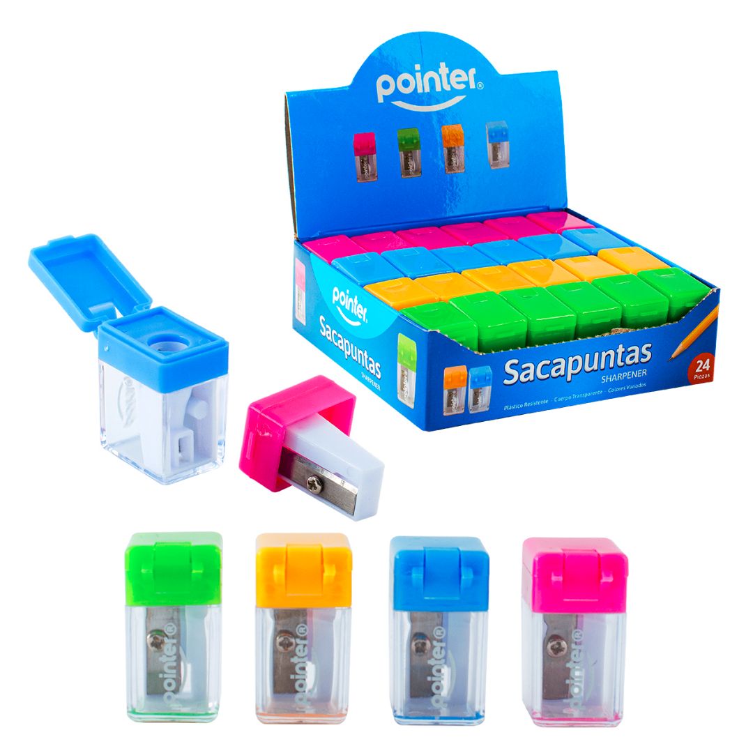 SACAPUNTAS POINTER RECTANGULAR C/DEPOSITO 4 COL. CX24 (F. 60 BOX)