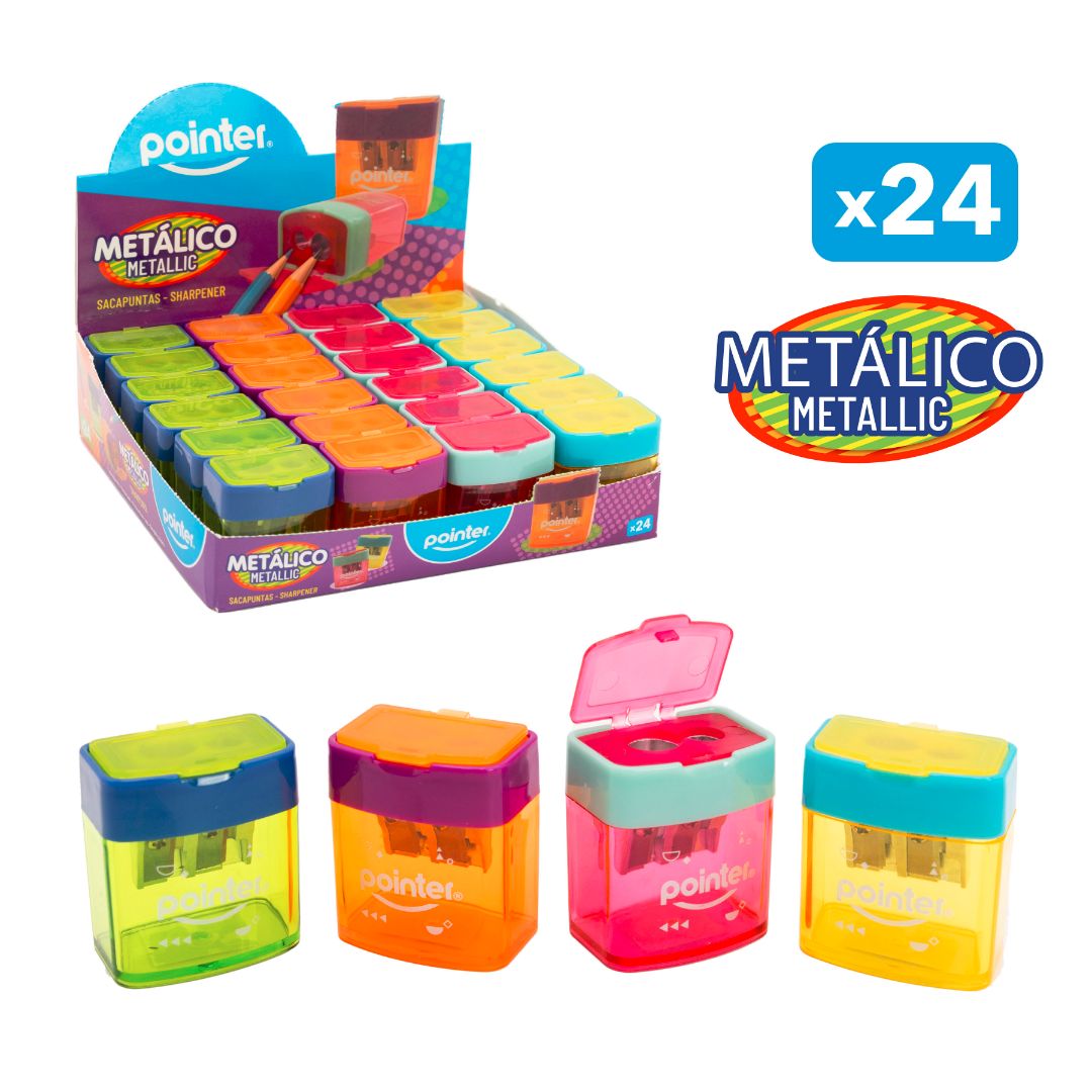 SACAPUNTAS METALICO POINTER DOBLE AGUJERO CON DEPOSITO (F. 30 BOX)