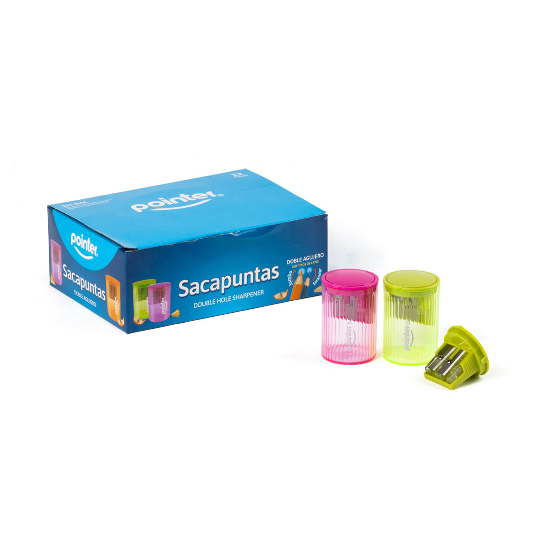 SACAPUNTAS POINTER CIRCULAR C/DEPOSITO DOBLE AGUJERO 4COL. (F. 60 DOC)