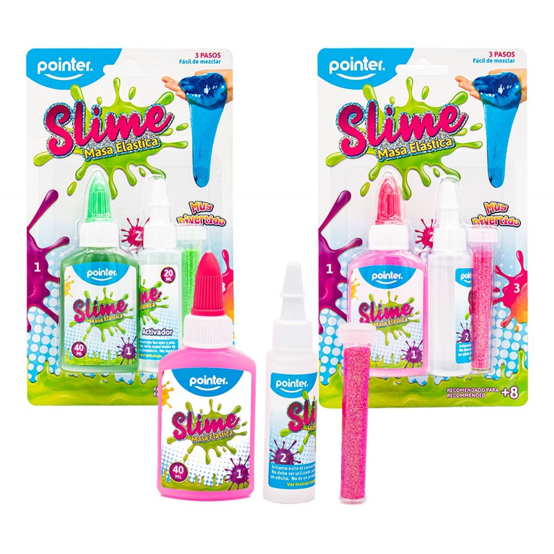 SET PARA HACER SLIME POINTER VERDE Y ROSADO 3 PZAS 40ML (F. 48 SETS)