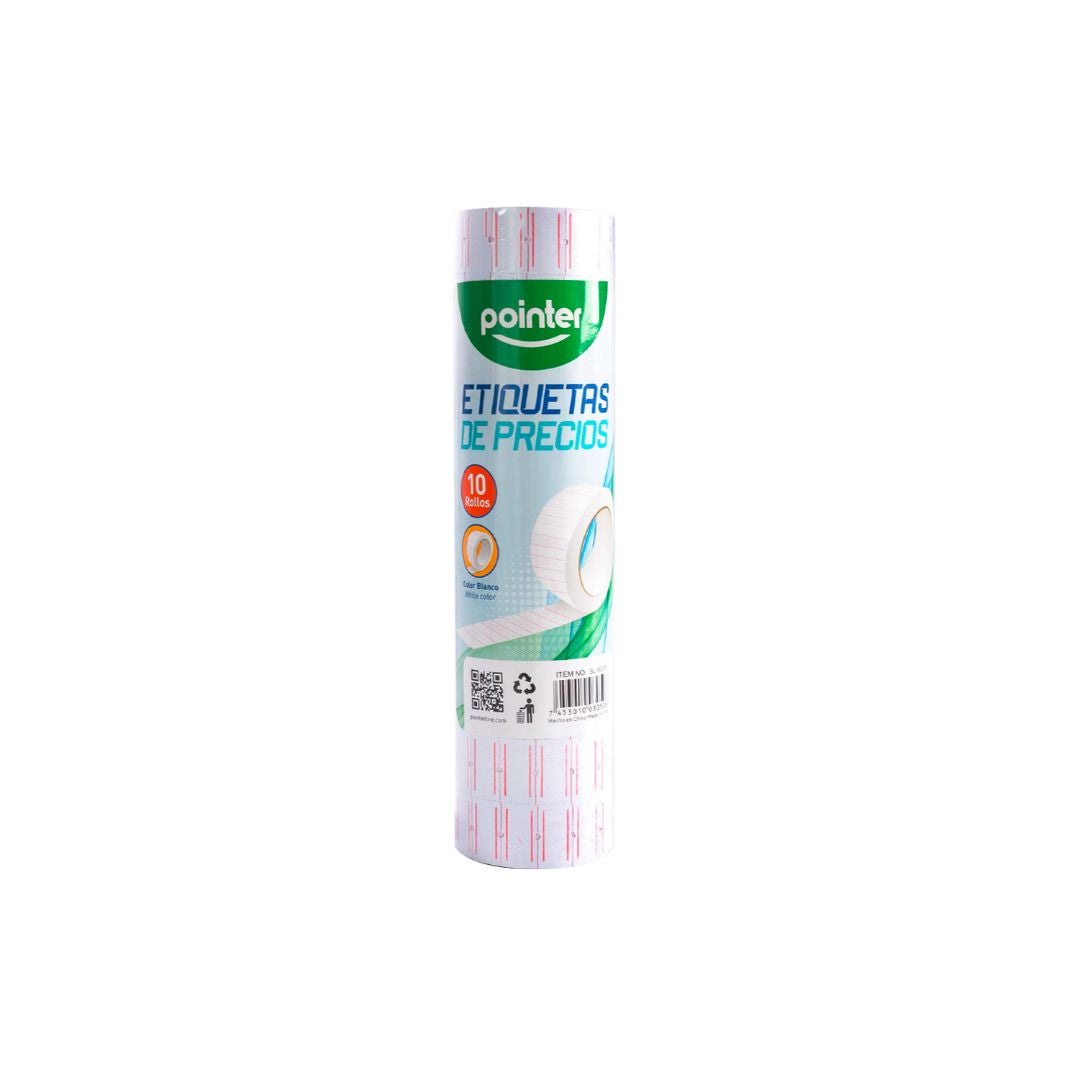 ETIQUETA PARA PRECIO POINTER BLANCA PAQUETE 10PZA (F. 60 ROLLOS)