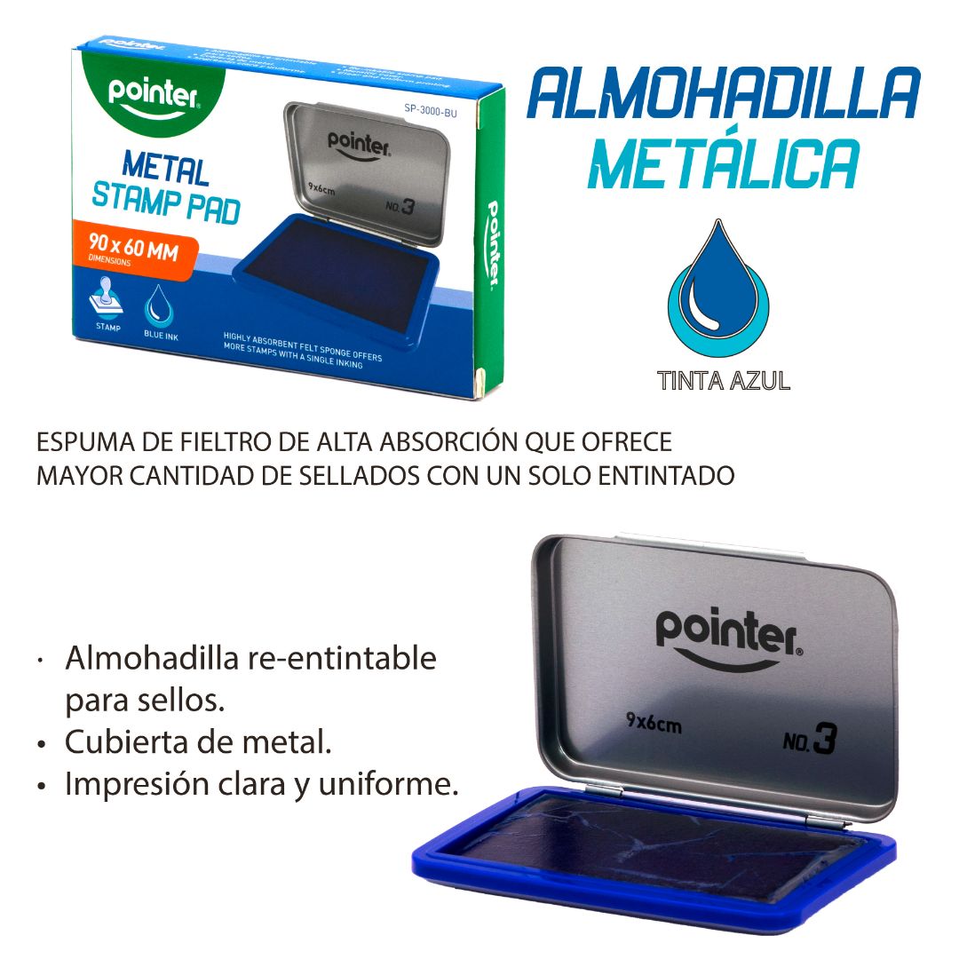 ALMOHADILLA DACTILAR POINTER METALICA AZUL 90X60MM (F. 144 PZA)