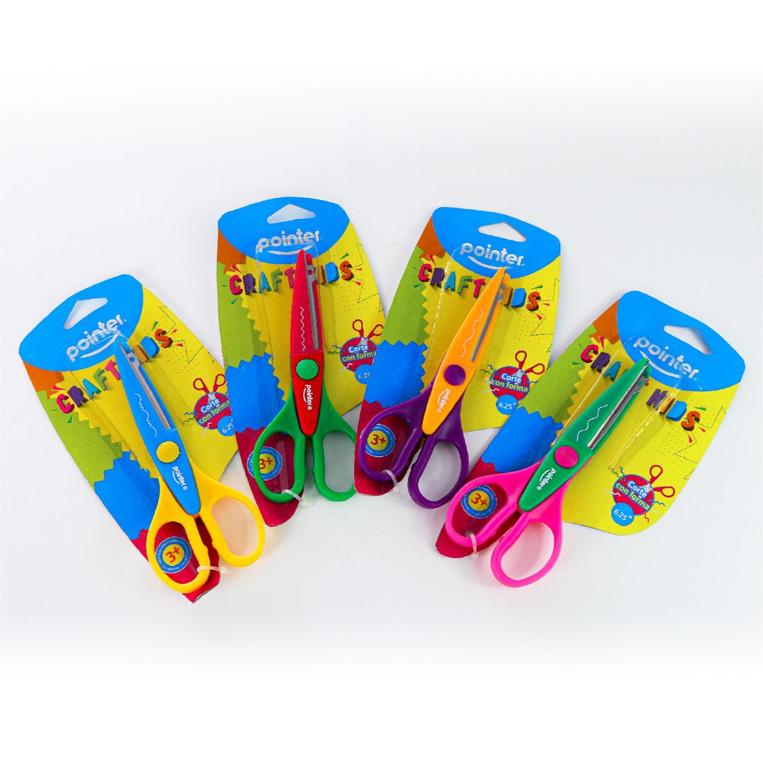 TIJERA POINTER CRAFT KIDS CORTE C/FORMA 4 BICOL. 6.25" (F. 240 PZAS)
