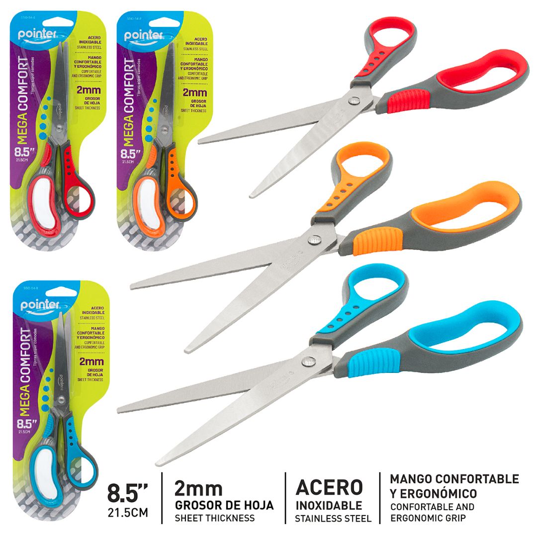 TIJERA POINTER MEGA COMFORT 3 COLORES 8.5" (F. 144 PZAS)