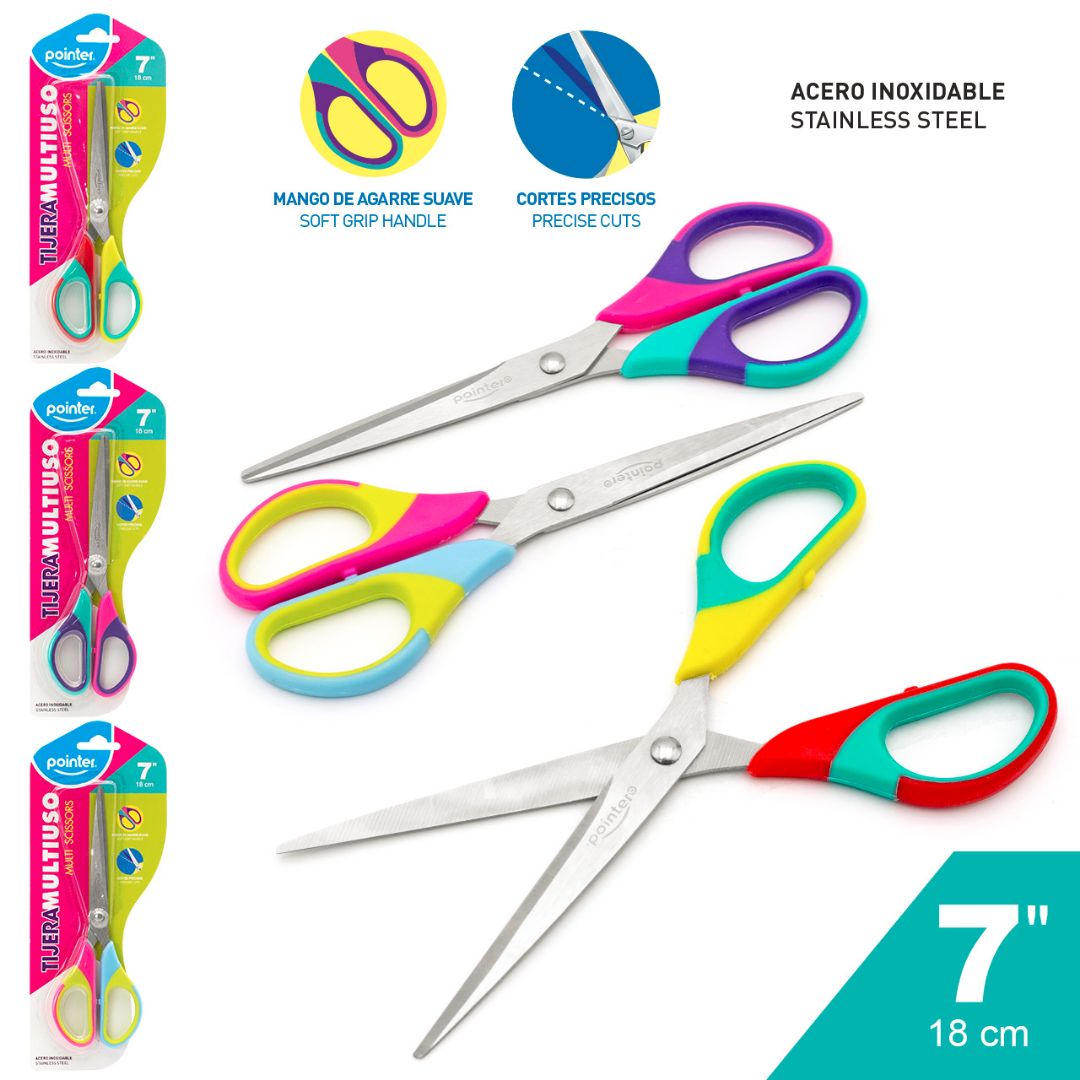 TIJERA MULTIUSO POINTER 3 BICOLORES 7"  (F. 240 PZAS)
