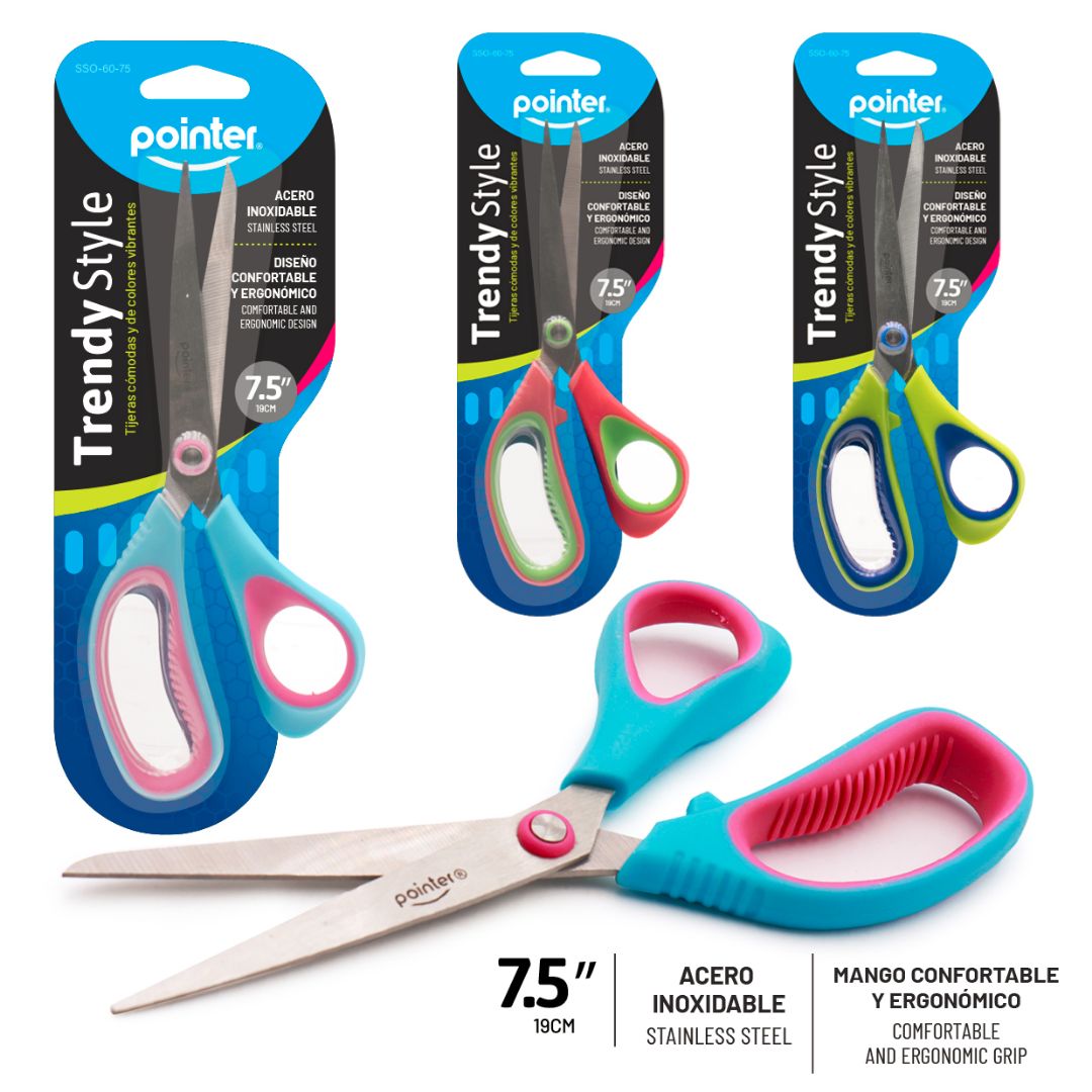 TIJERA POINTER TRENDY STYLE C/GRIP 3 BICOL. 7.5" (F. 240 UNI)