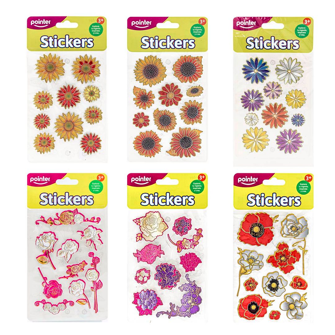 STICKERS POINTER FLORES 6 DISEÑOS DIFERENTES (F. 360 SETS)