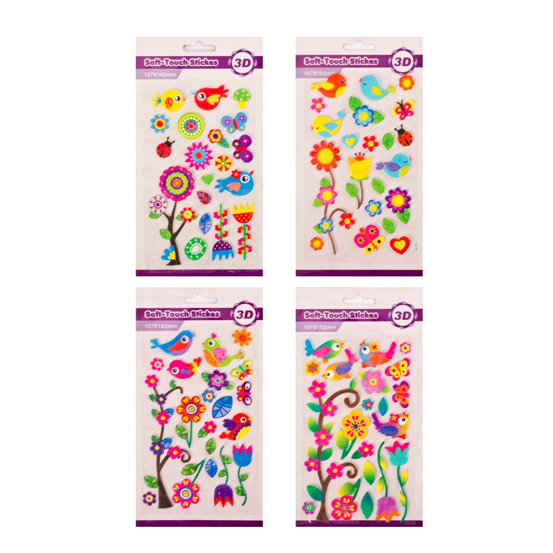 STICKERS 3D SOFT-TOUCH FLORES Y BICHOS (F. 300 SETS)