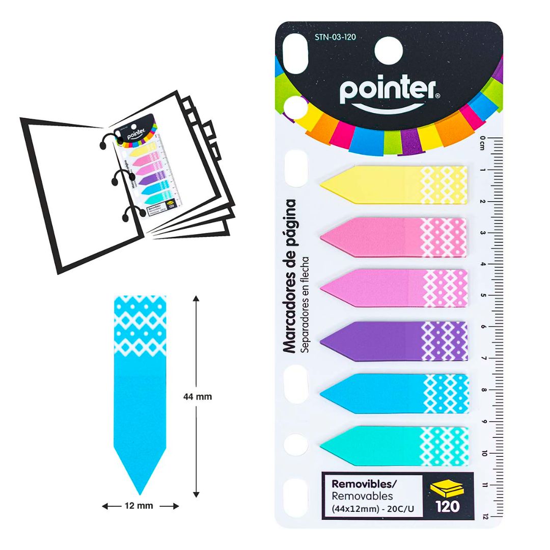 SEPARADORES POINTER ADHESIVOS 120H 6 COL. 44X12 MM  (F. 240 PZA)