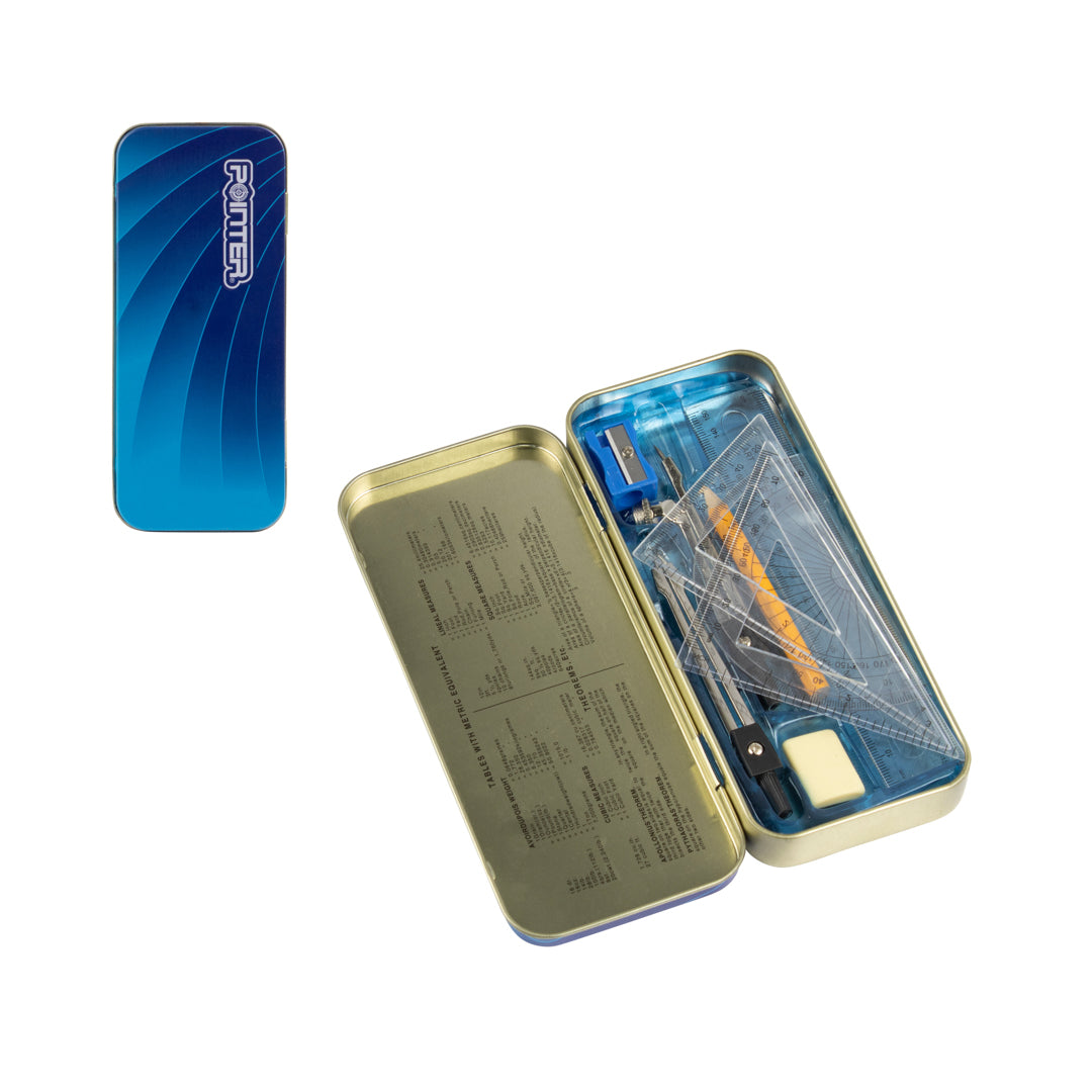 JUEGO GEOMETRICO POINTER C/2COMPAS CAJA METALICA (F. 144 SETS)
