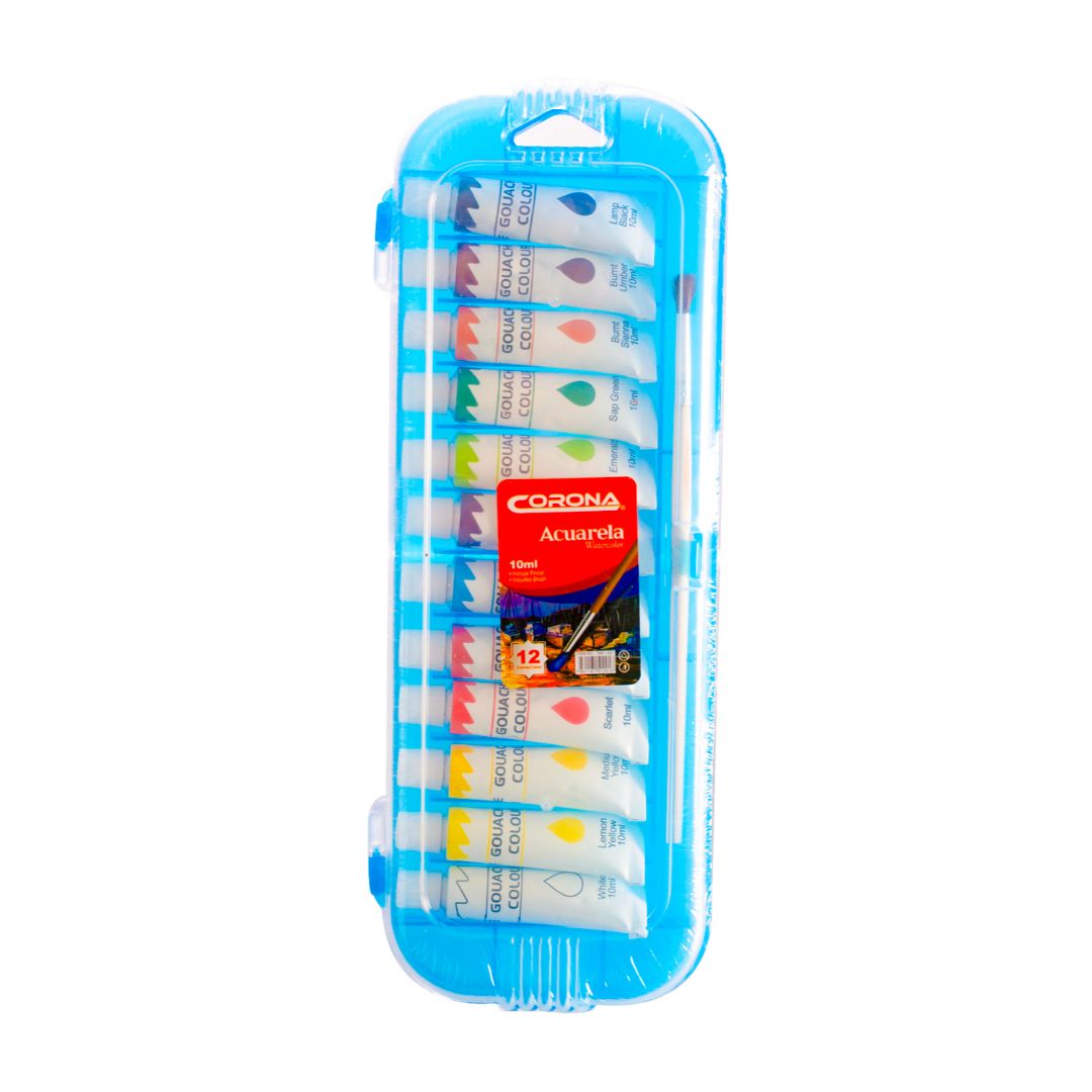 ACUARELA EN TUBO CORONA 12 COLORES 10ML (F.72 SET)