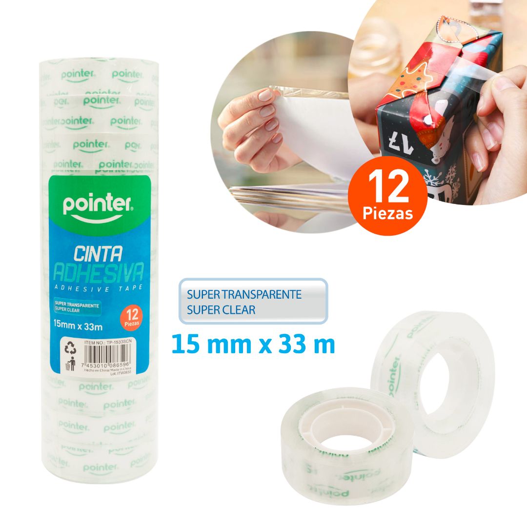 CINTA ADHESIVA POINTER TRANSP. 15MMX33MTS (F. 60 DOC)