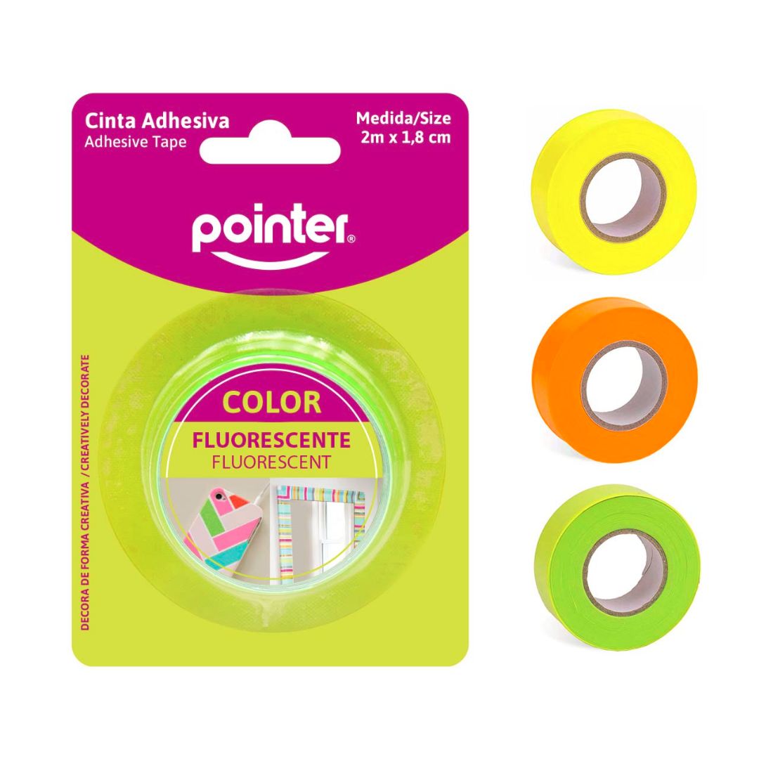 CINTA DECORATIVA POINTER FLUORESCENTE 3 COL. 1.27CM X 3MTS (F. 96 PZAS)