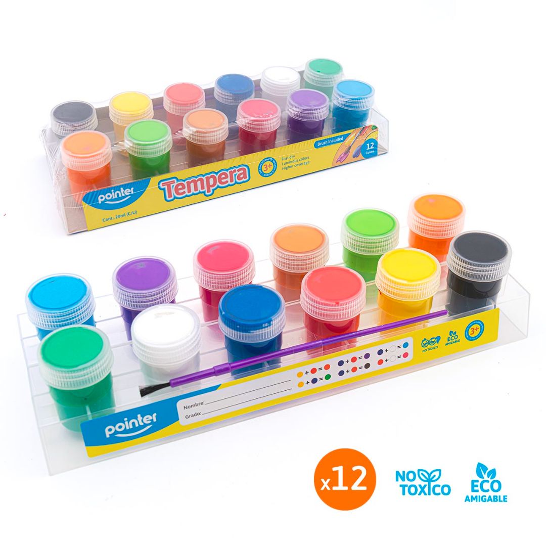 TEMPERA POINTER C/PINCEL 12 COLORES 20 ML (F. 48 SETS)
