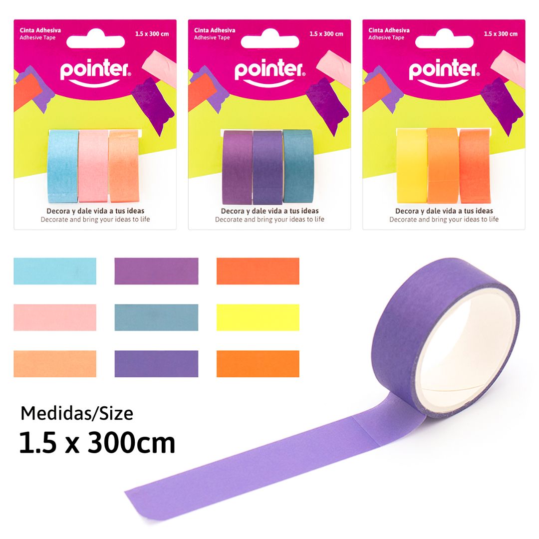 CINTA ADHESIVA POINTER LISA 15MM X 3 MTS BLISTER 3 PZAS (F. 144 SETS)