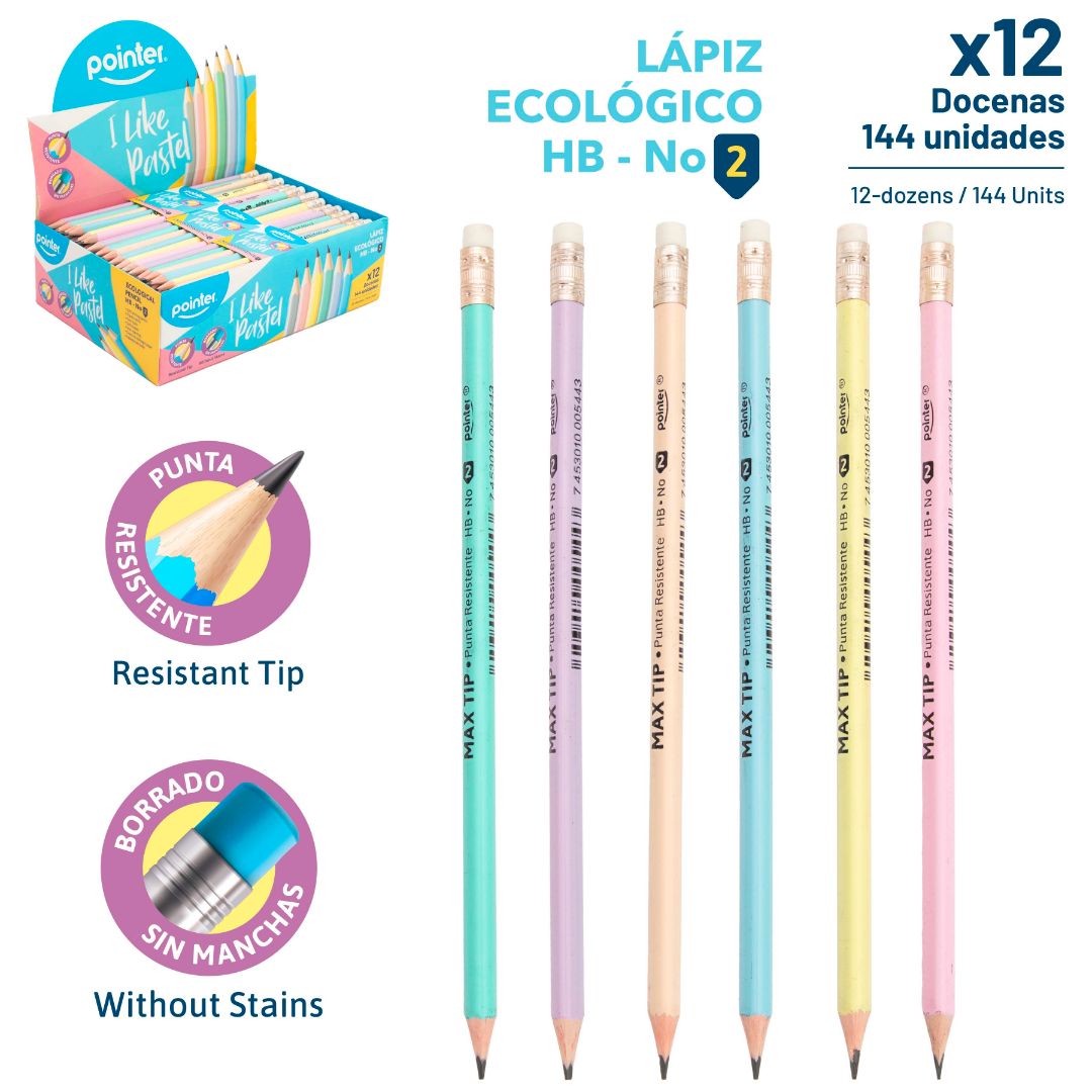 LAPIZ ECOLOGICO POINTER TRIANGULAR COLORES PASTEL 2HB NO.2 (F. 20 GROS)